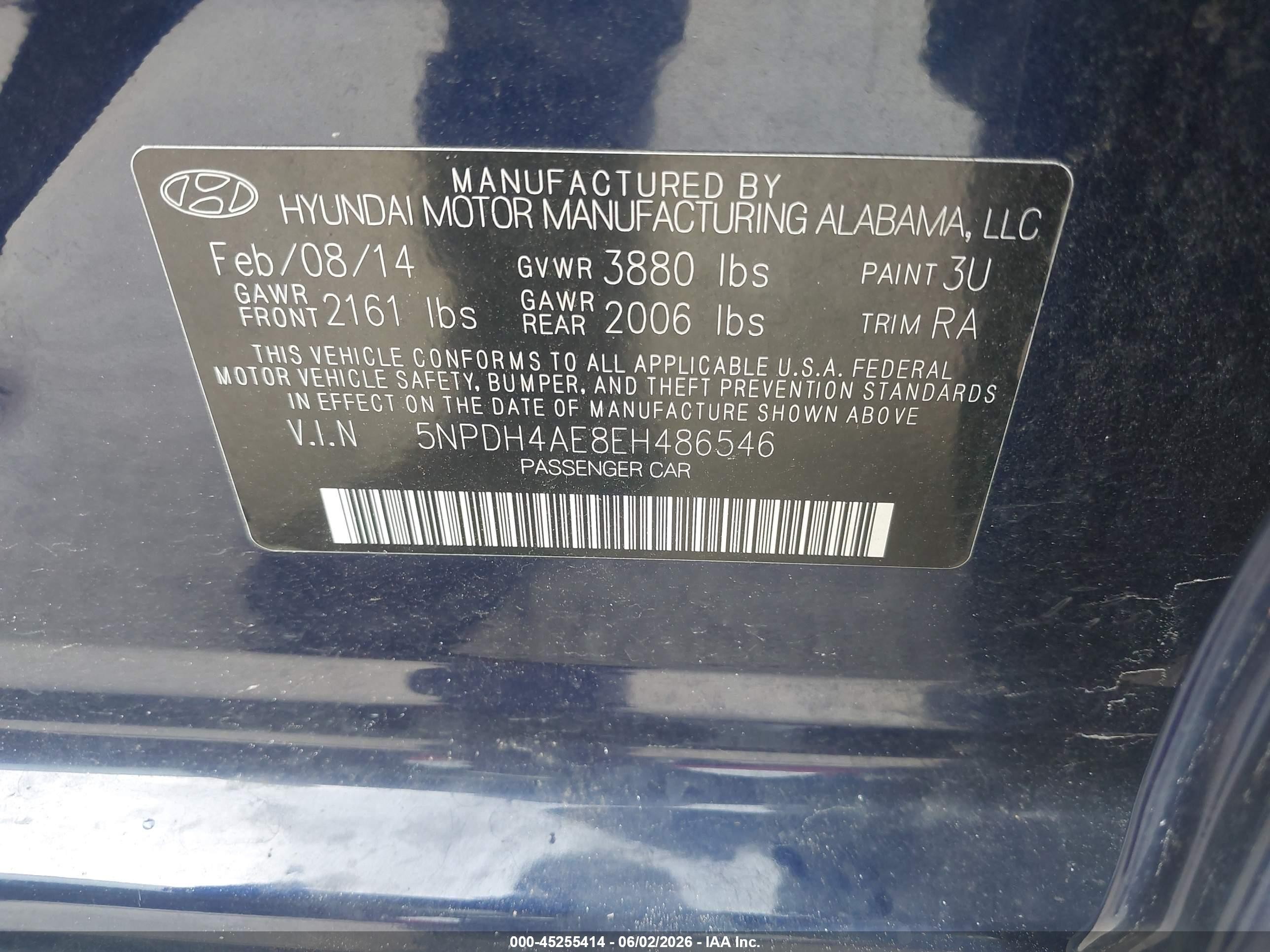 2014 Hyundai Elantra Se Blue vin: 5NPDH4AE8EH486546
