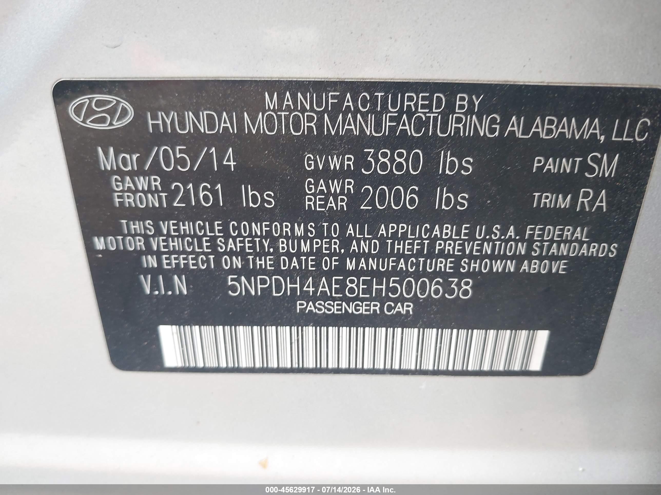 2014 Hyundai Elantra Se Silver vin: 5NPDH4AE8EH500638