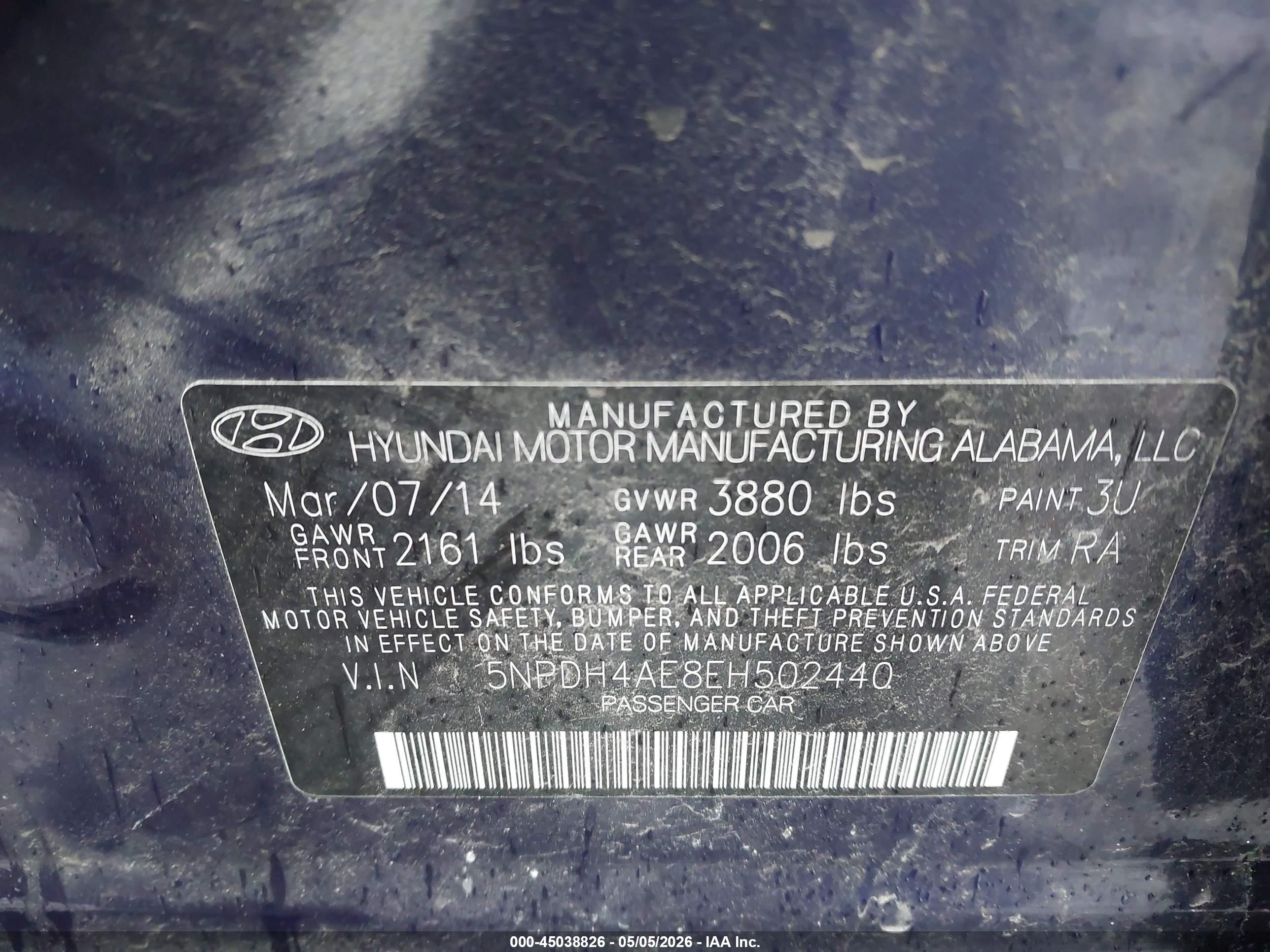 2014 Hyundai Elantra Se Blue vin: 5NPDH4AE8EH502440