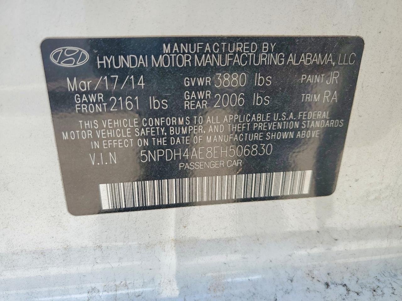 2014 Hyundai Elantra Se White vin: 5NPDH4AE8EH506830