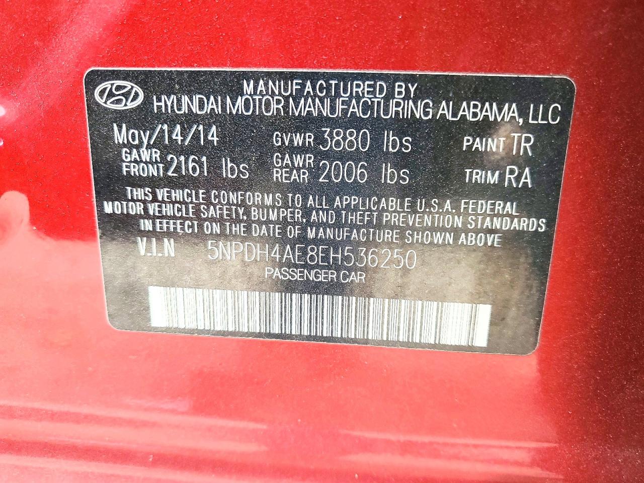 2014 Hyundai Elantra Se Burgundy vin: 5NPDH4AE8EH536250