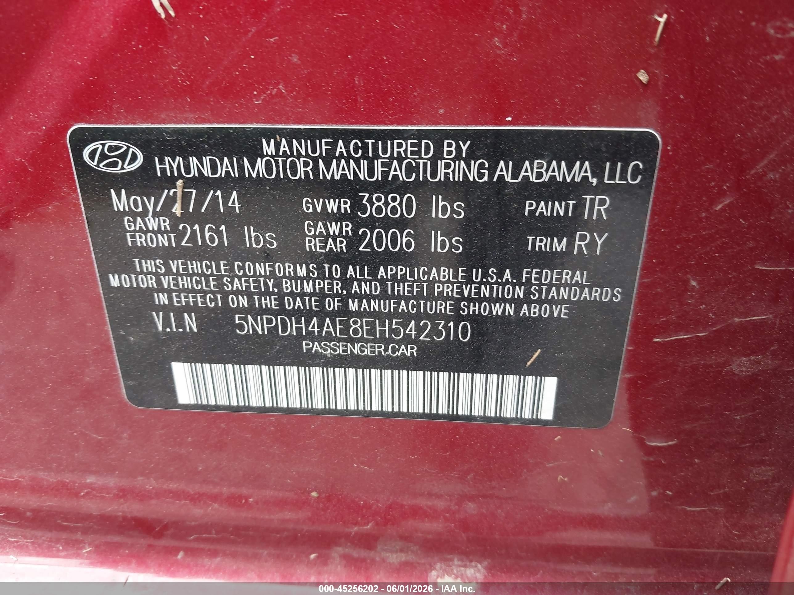 2014 Hyundai Elantra Limited Red vin: 5NPDH4AE8EH542310