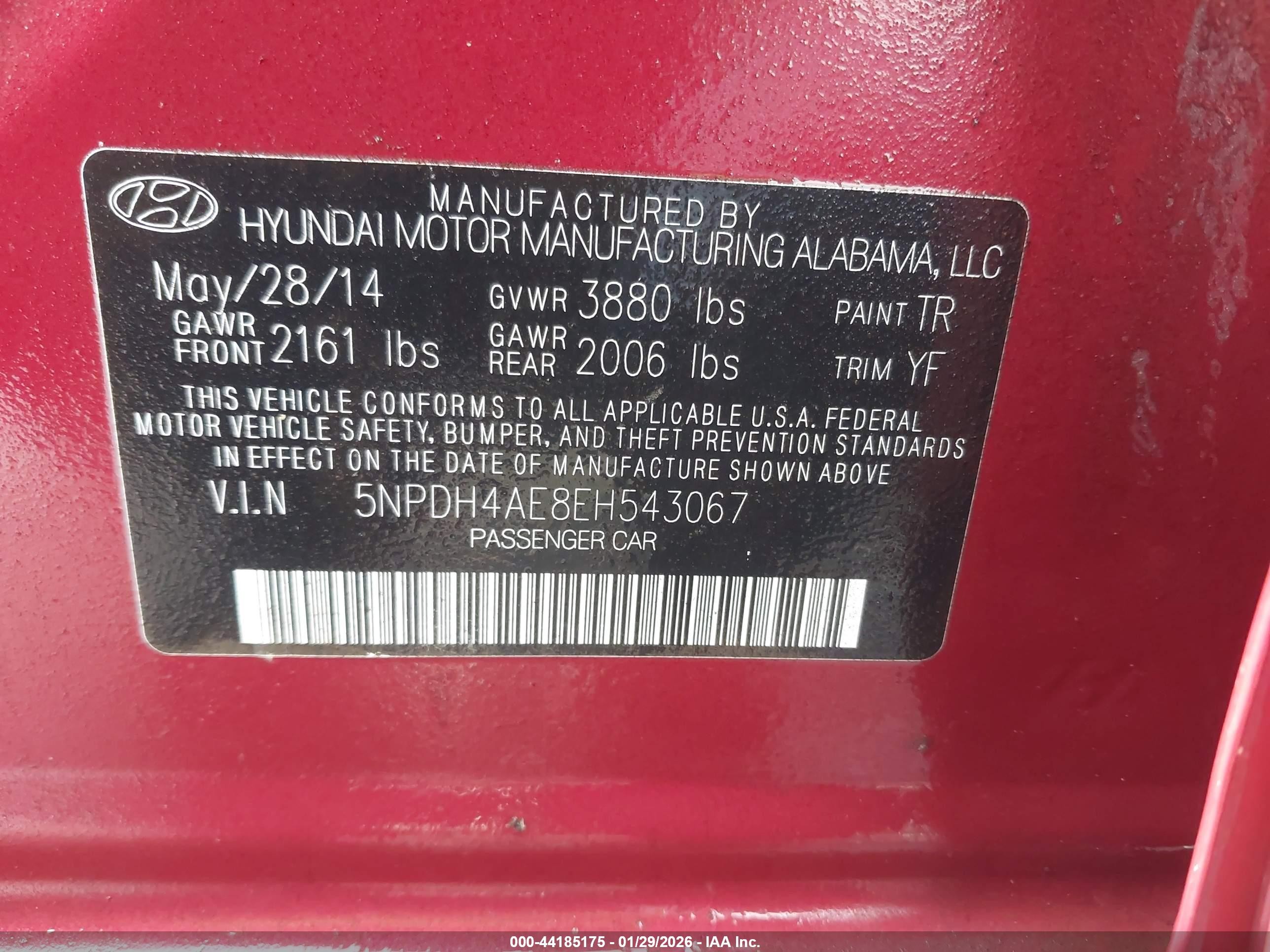2014 Hyundai Elantra Se Красный vin: 5NPDH4AE8EH543067
