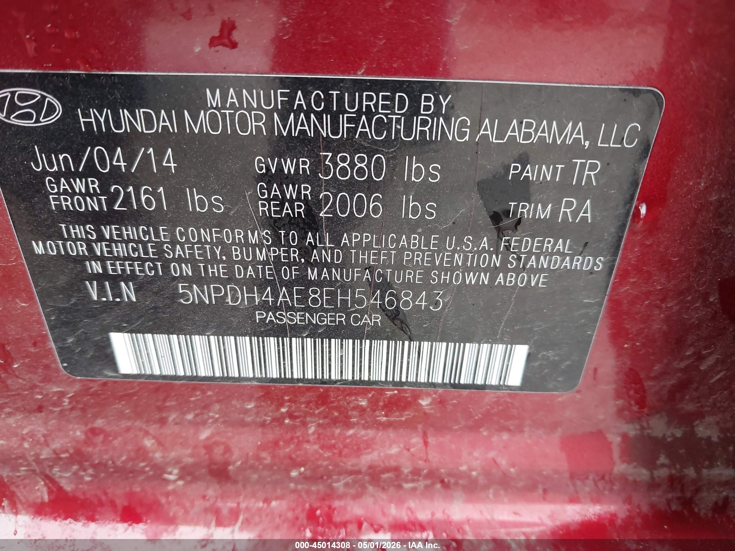 2014 Hyundai Elantra Se Burgundy vin: 5NPDH4AE8EH546843