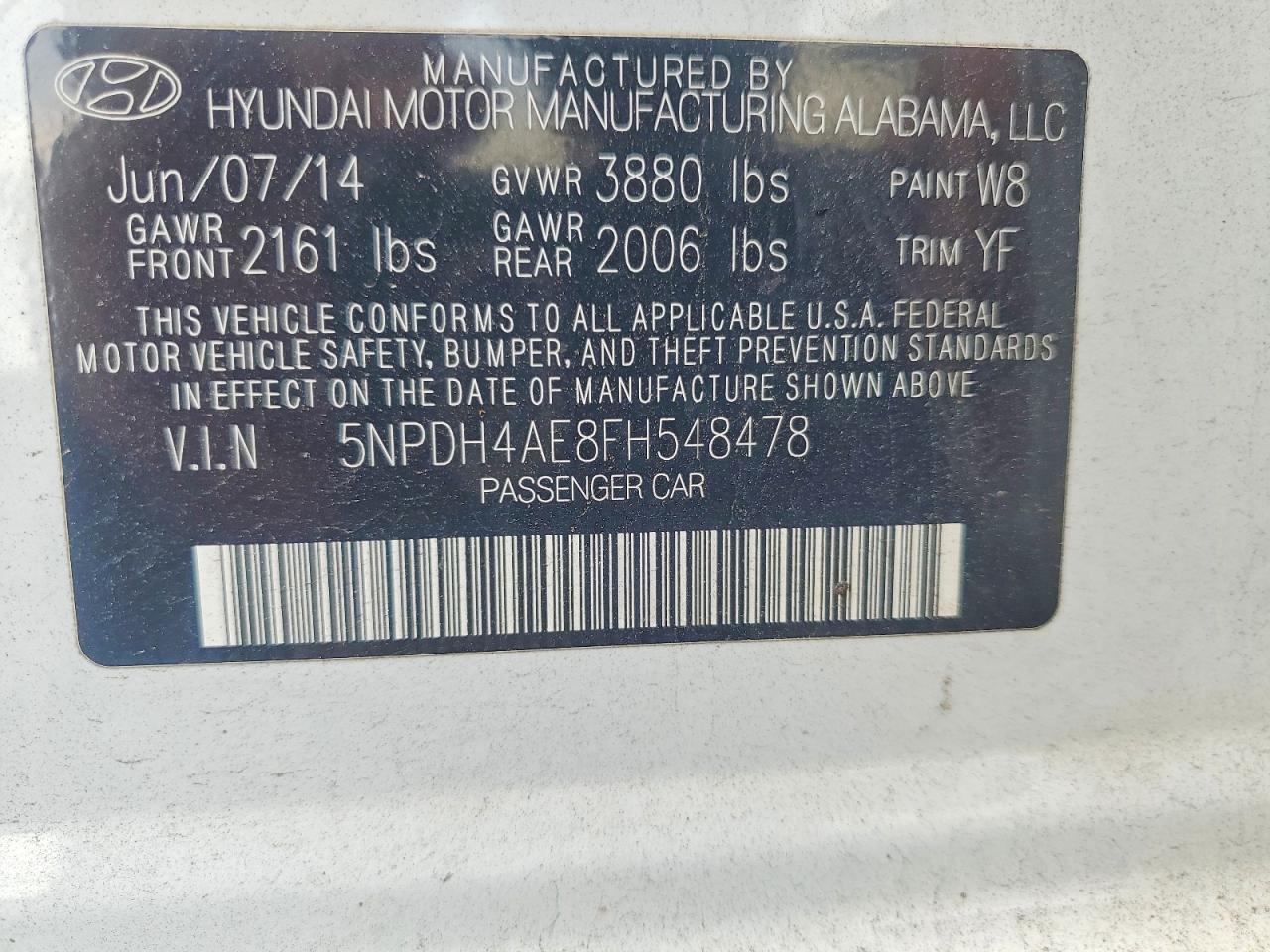2015 Hyundai Elantra Se Белый vin: 5NPDH4AE8FH548478