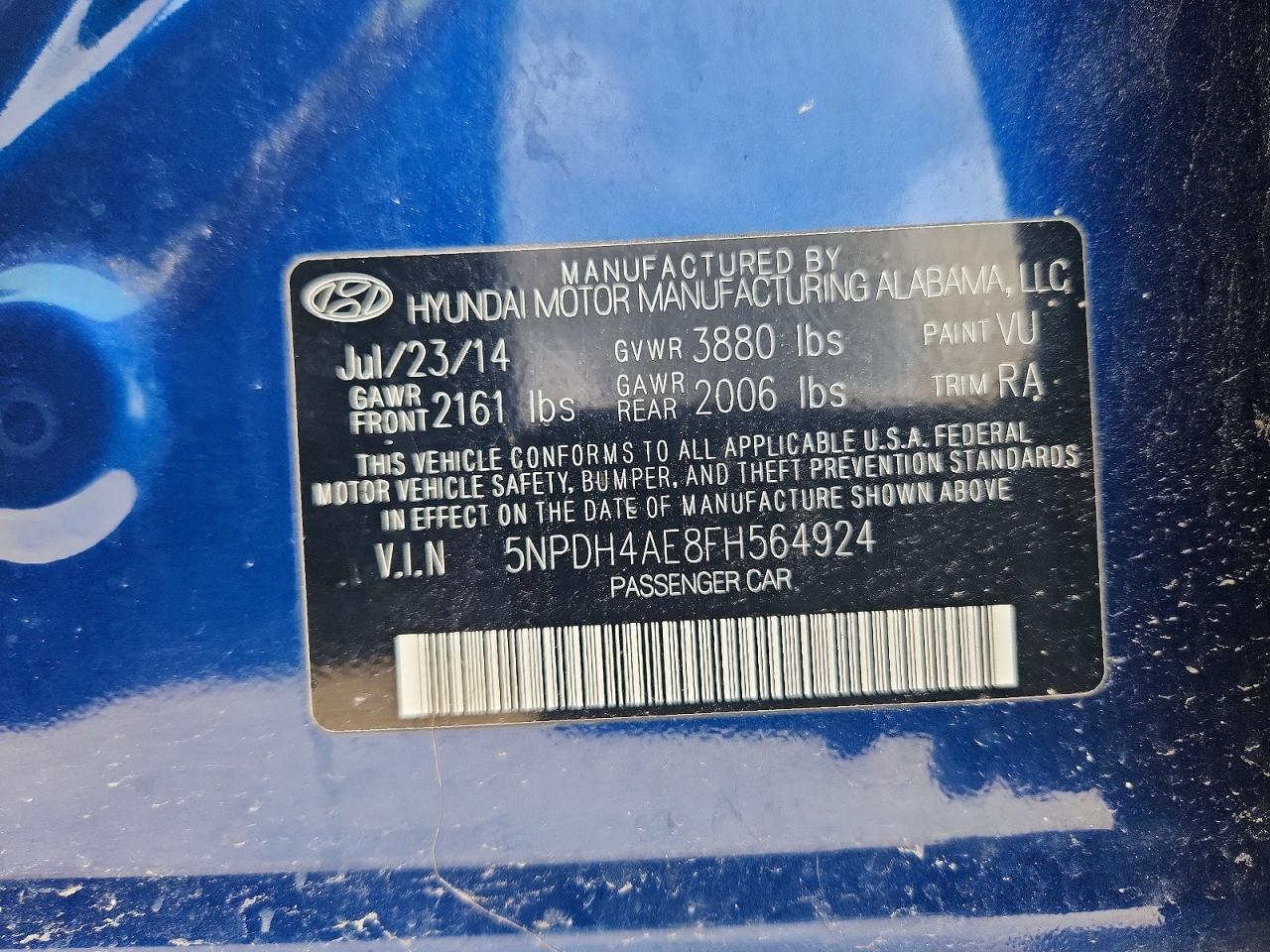 2015 Hyundai Elantra Se Blue vin: 5NPDH4AE8FH564924