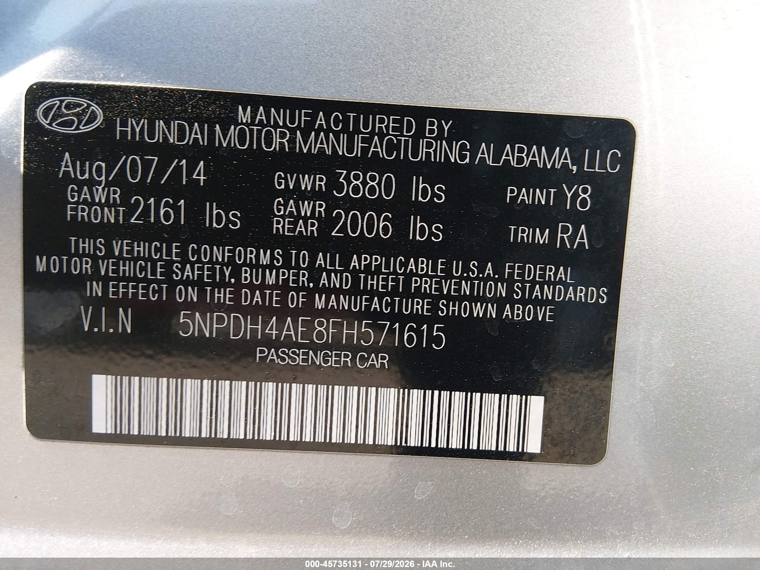2015 Hyundai Elantra Se Silver vin: 5NPDH4AE8FH571615