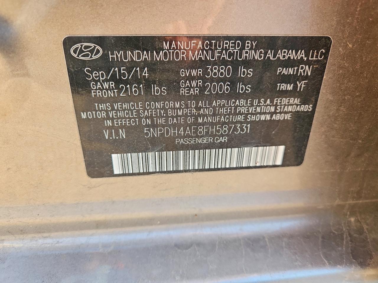 2015 Hyundai Elantra Se Silver vin: 5NPDH4AE8FH587331