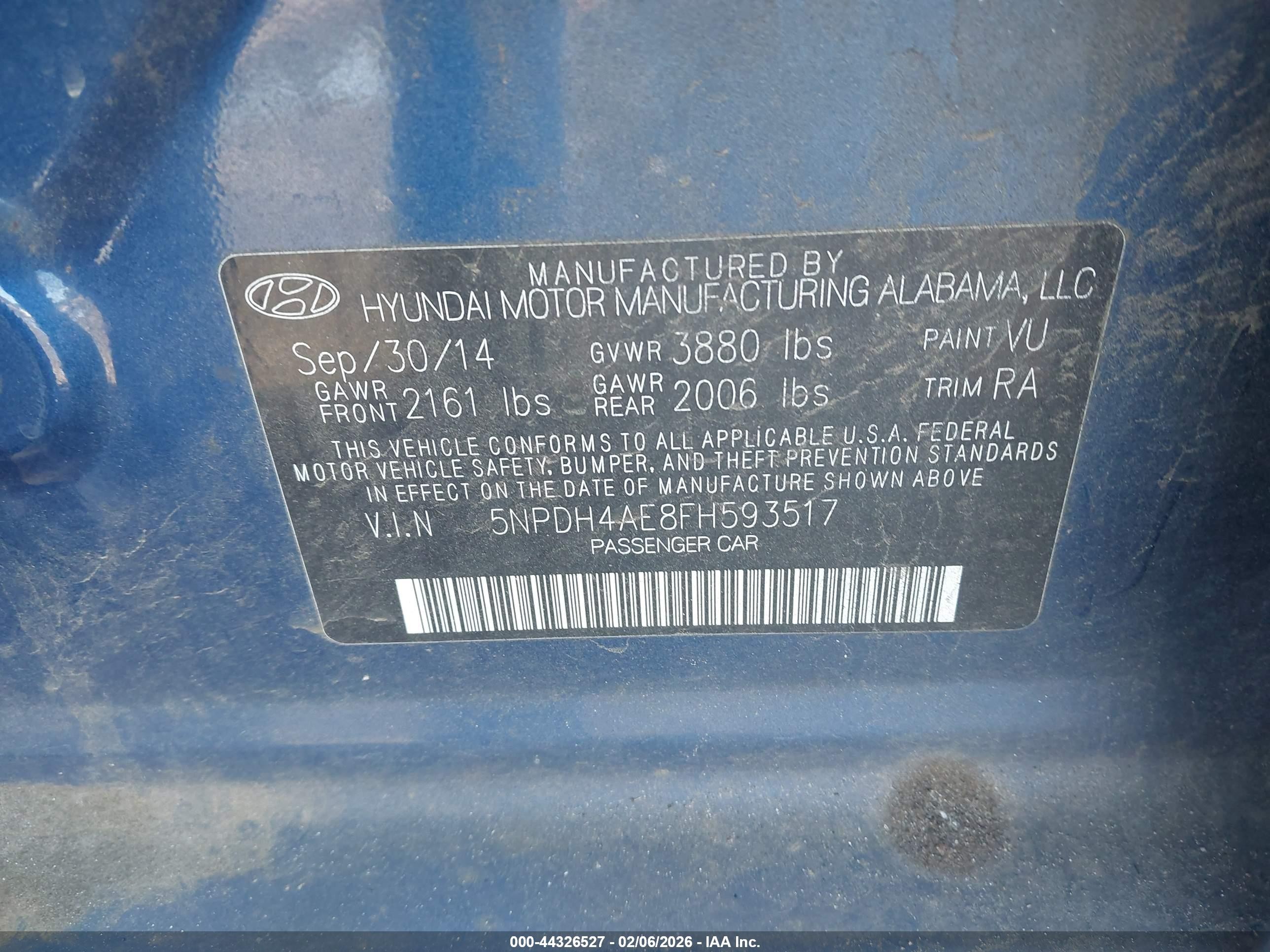 2015 Hyundai Elantra Se Blue vin: 5NPDH4AE8FH593517