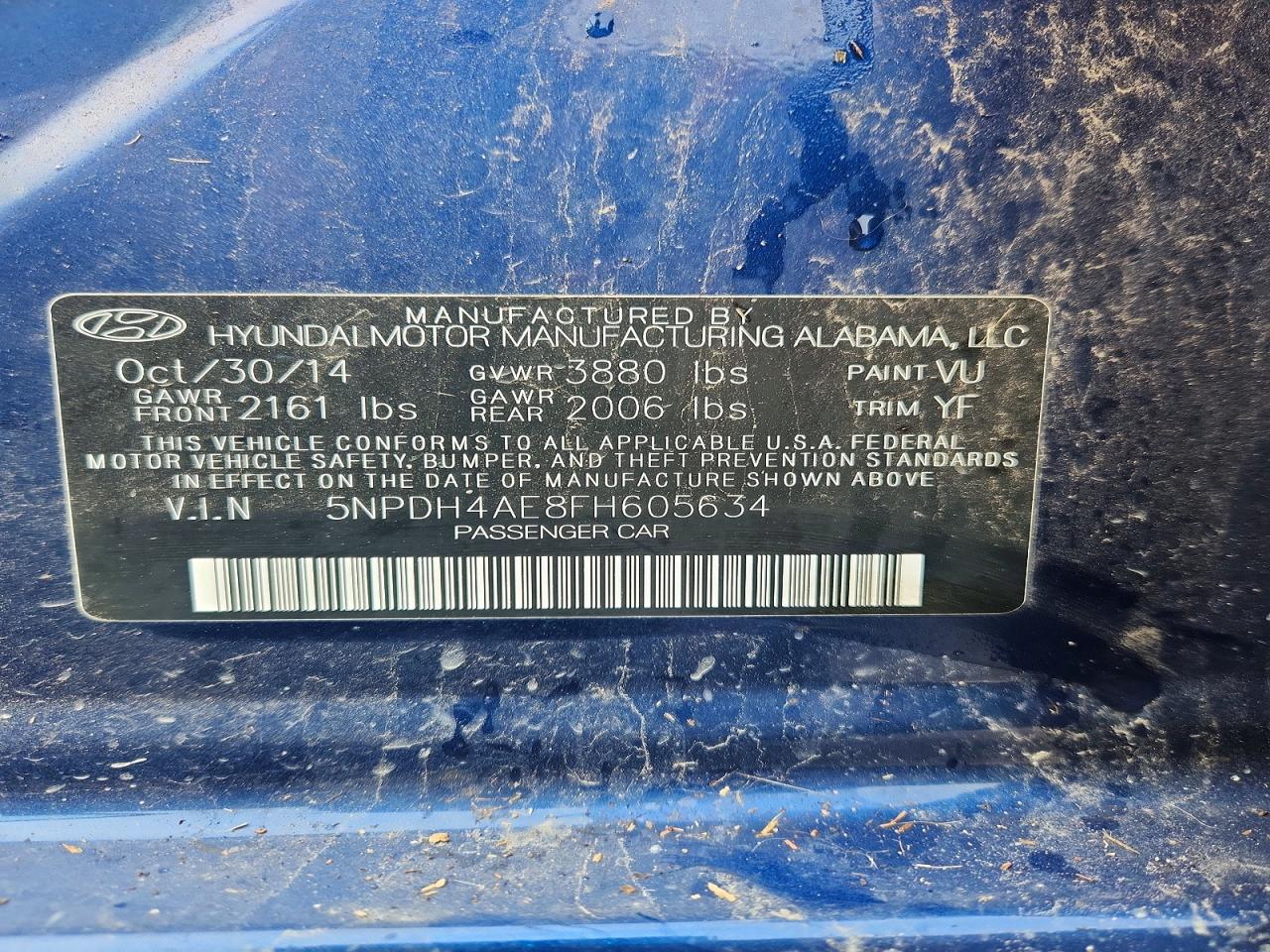 2015 Hyundai Elantra Se Blue vin: 5NPDH4AE8FH605634