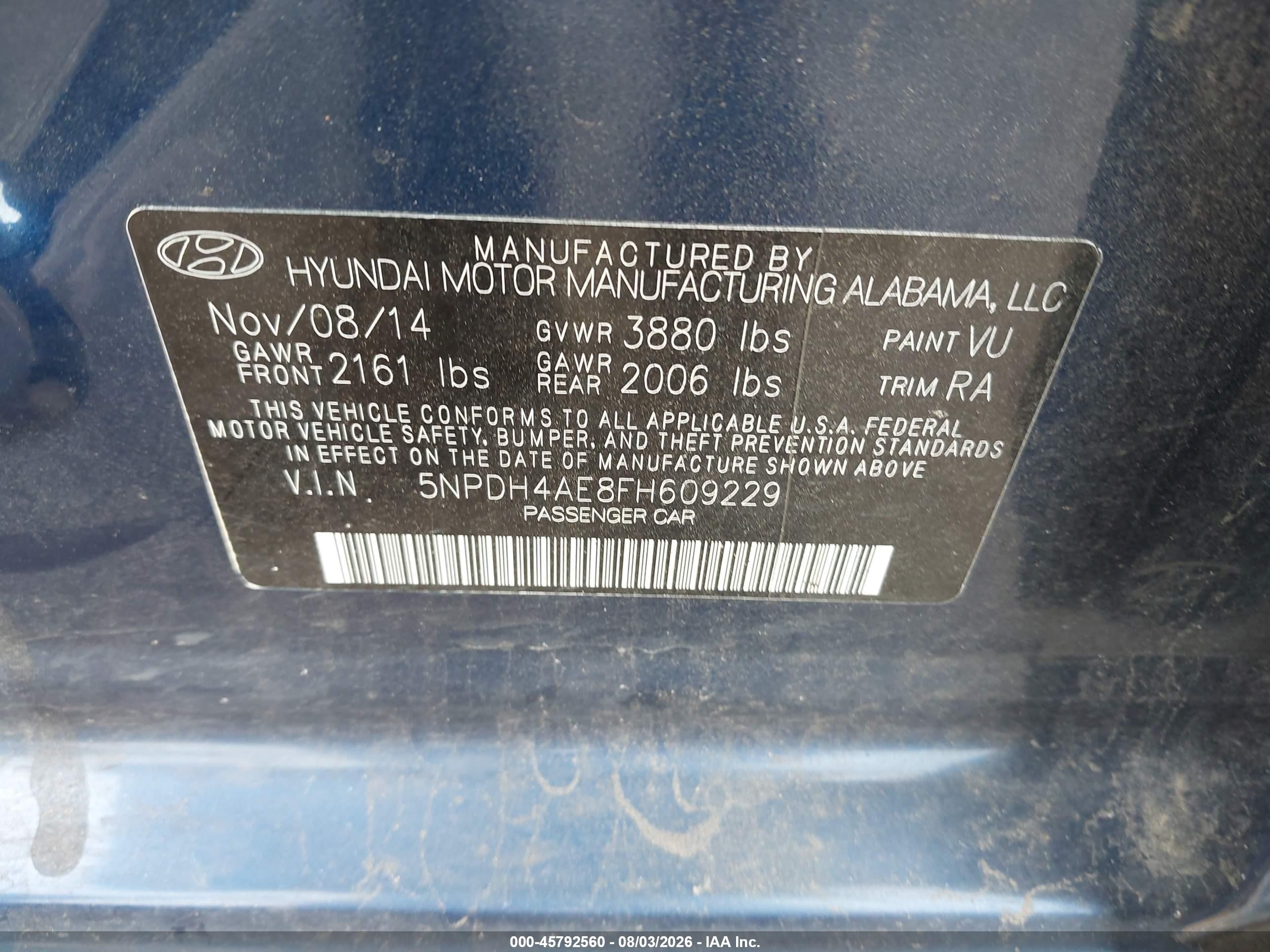 2015 Hyundai Elantra Se Синий vin: 5NPDH4AE8FH609229