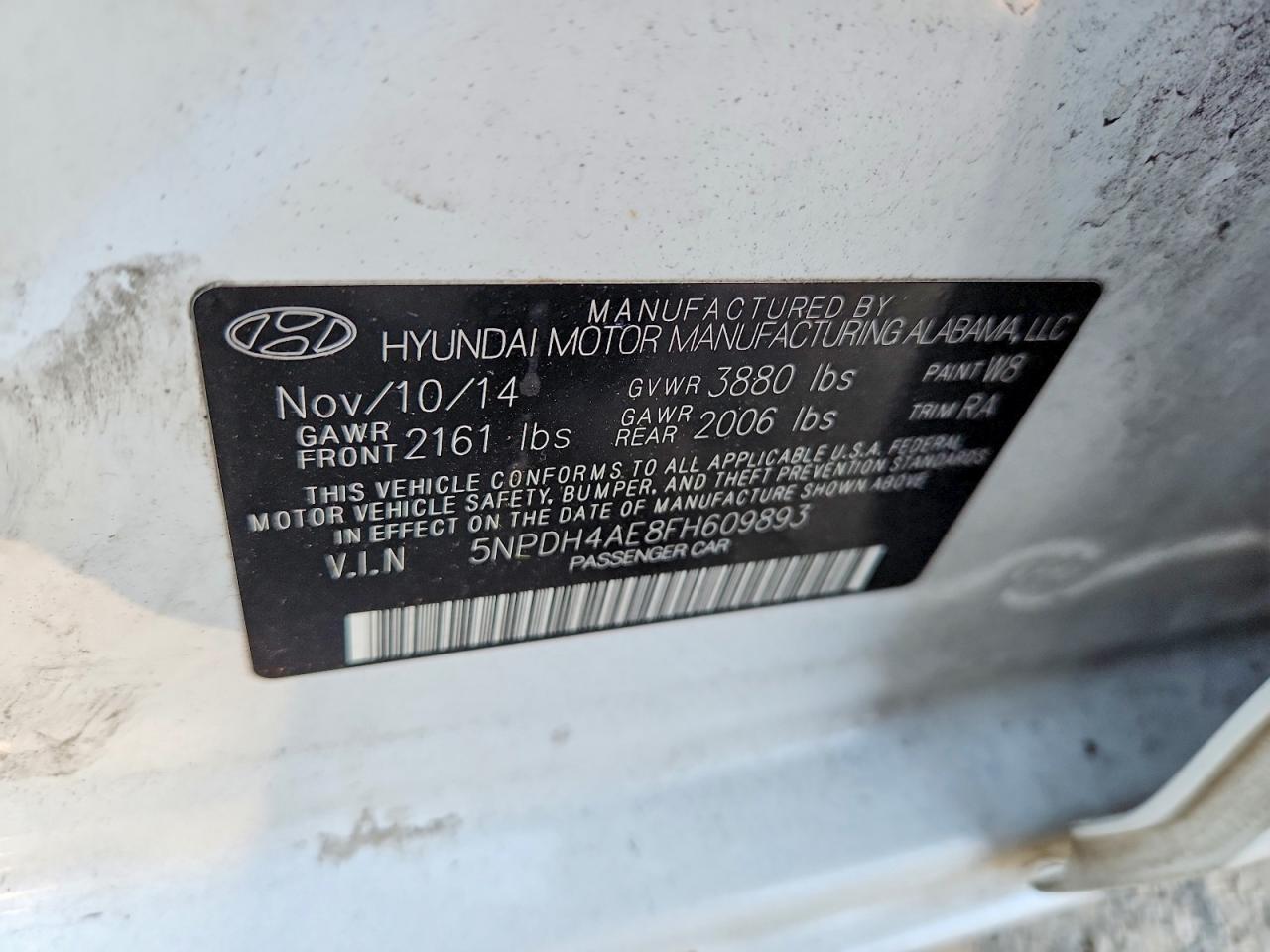 2015 Hyundai Elantra Se White vin: 5NPDH4AE8FH609893