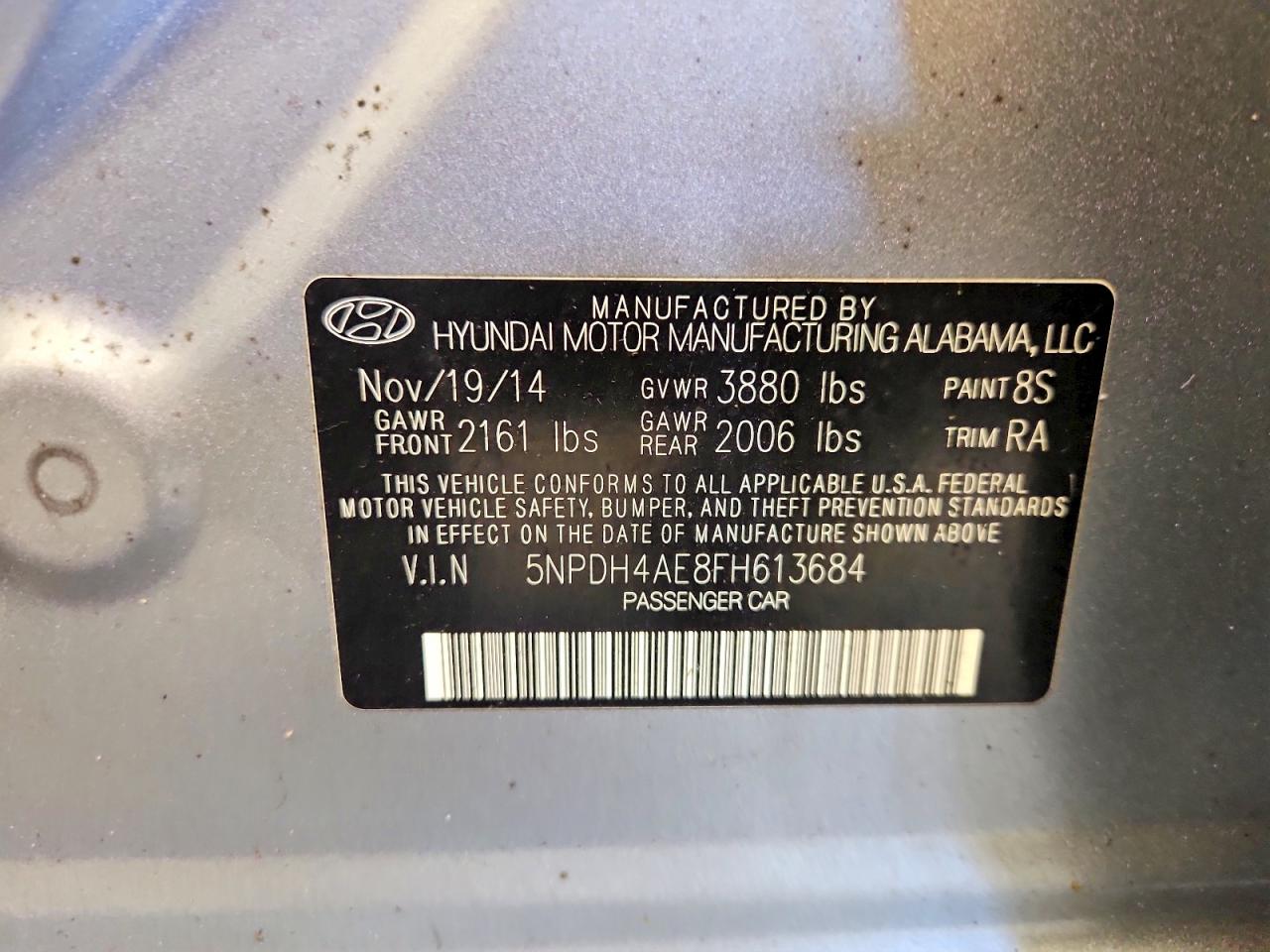 2015 Hyundai Elantra Se Gray vin: 5NPDH4AE8FH613684