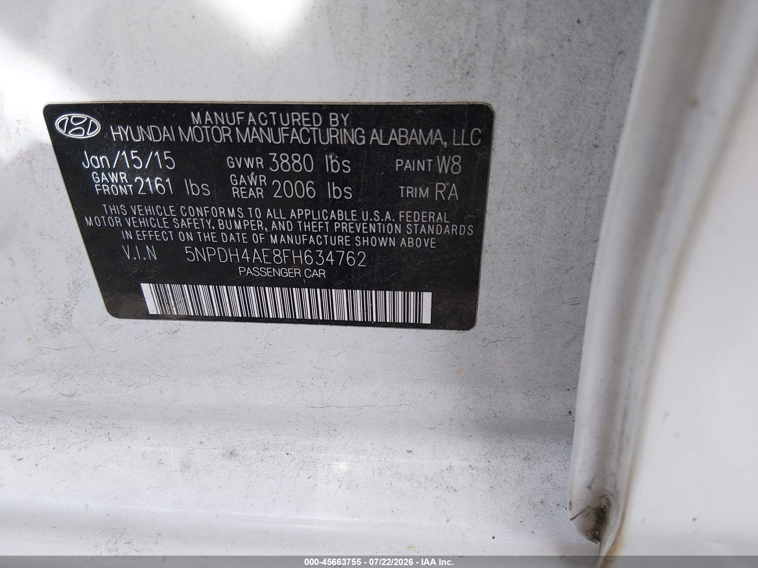 2015 Hyundai Elantra Se Белый vin: 5NPDH4AE8FH634762