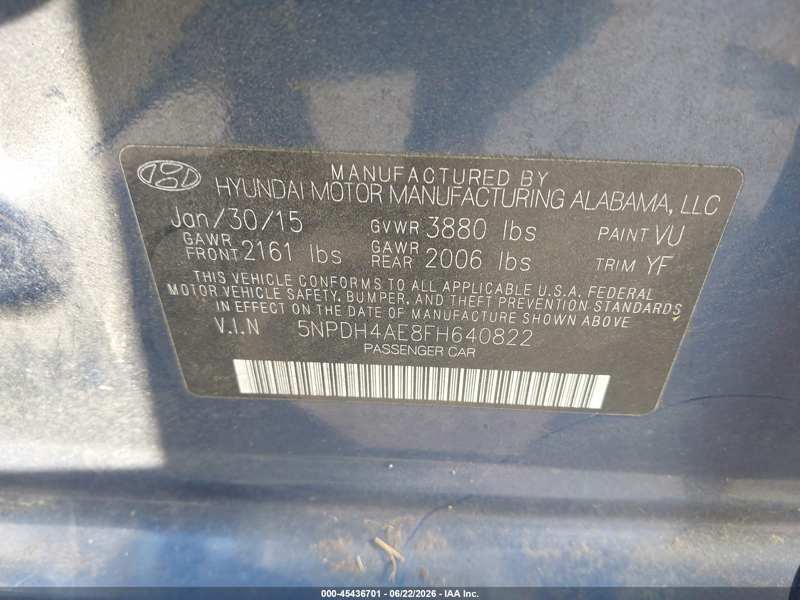 2015 Hyundai Elantra Se Blue vin: 5NPDH4AE8FH640822