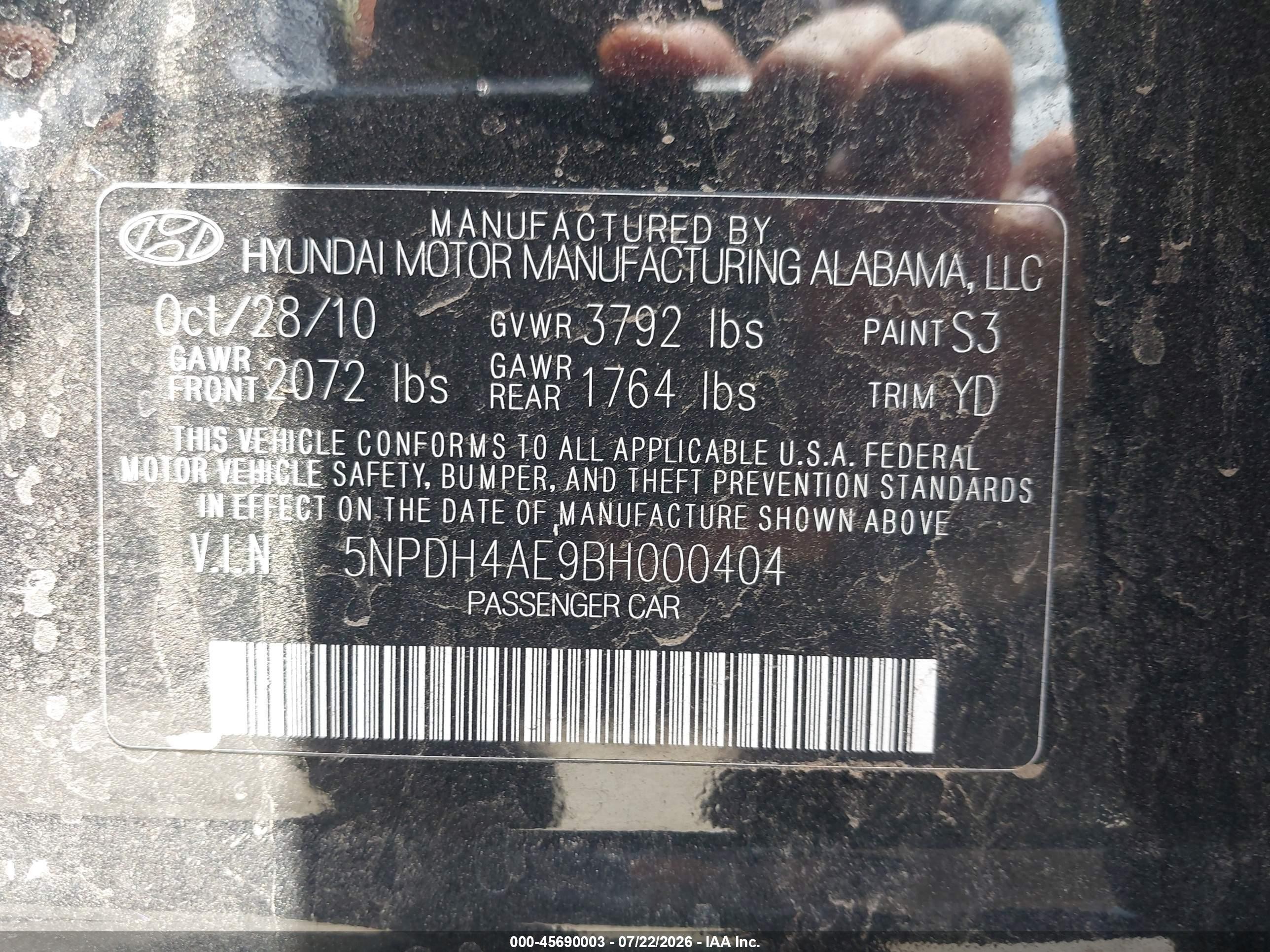 2011 Hyundai Elantra Gls Черный vin: 5NPDH4AE9BH000404