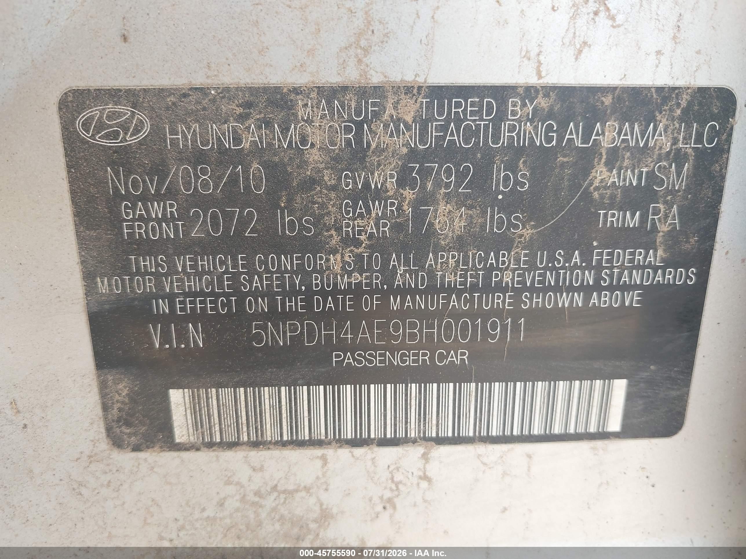 2011 Hyundai Elantra Limited Silver vin: 5NPDH4AE9BH001911