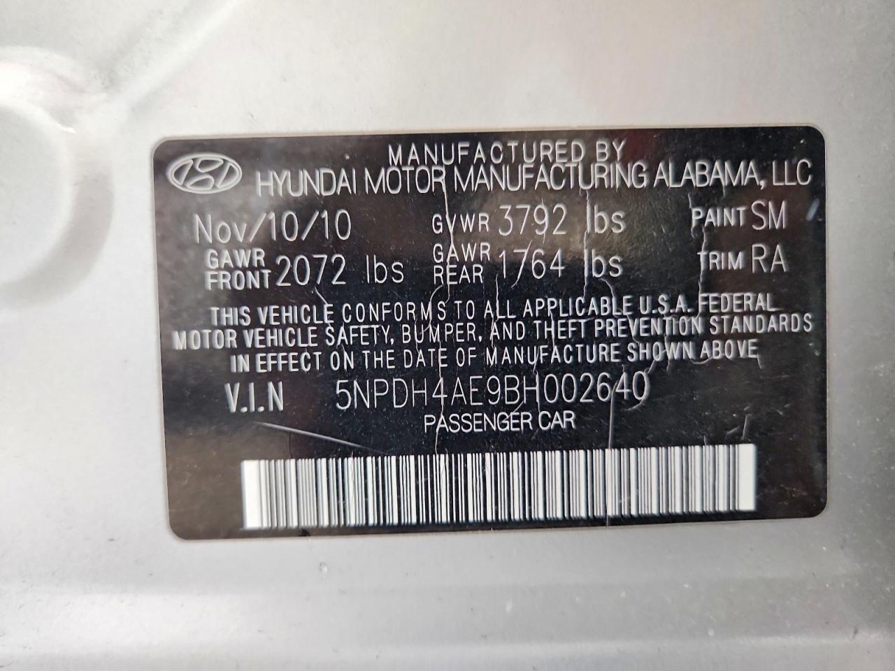 2011 Hyundai Elantra Limited Silver vin: 5NPDH4AE9BH002640