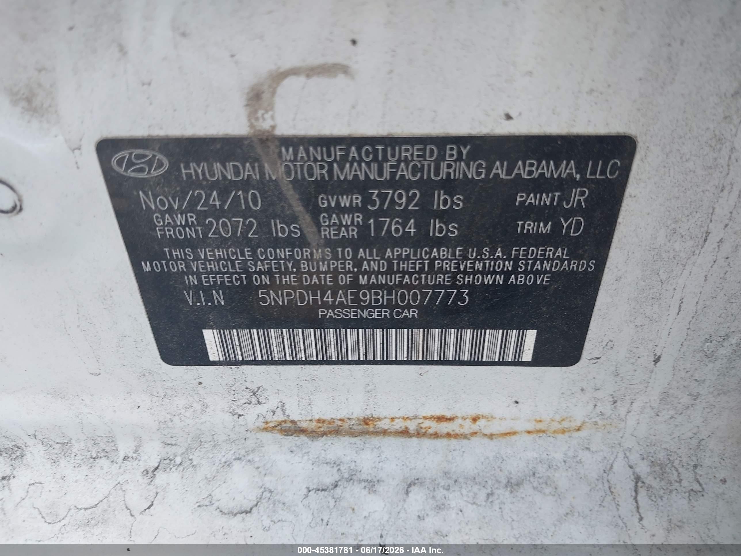 2011 Hyundai Elantra Gls White vin: 5NPDH4AE9BH007773