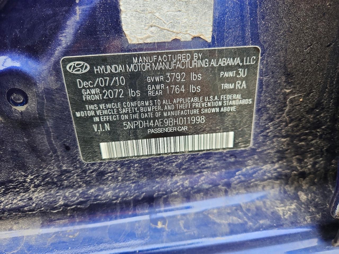 2011 Hyundai Elantra Gls Blue vin: 5NPDH4AE9BH011998