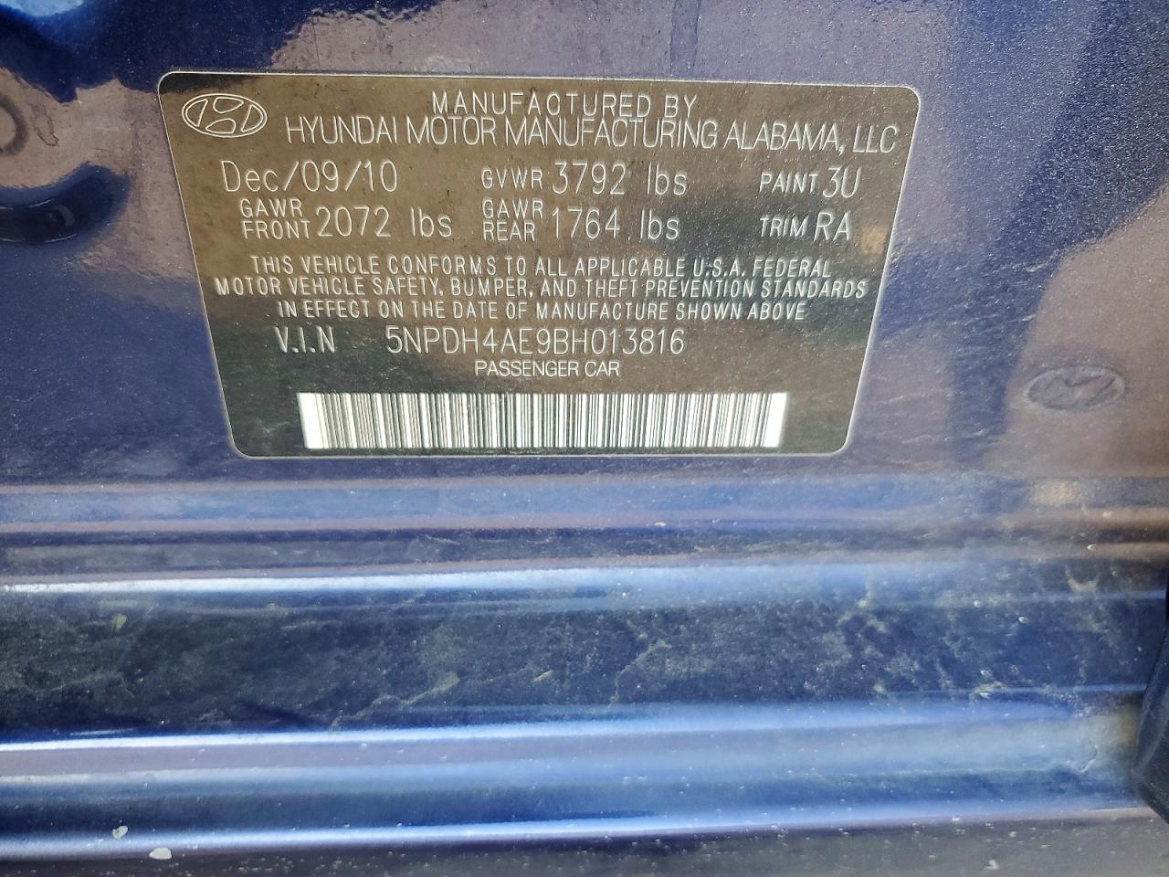 2011 Hyundai Elantra Gls Blue vin: 5NPDH4AE9BH013816