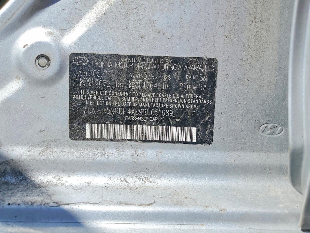 2011 Hyundai Elantra Gls Silver vin: 5NPDH4AE9BH051689