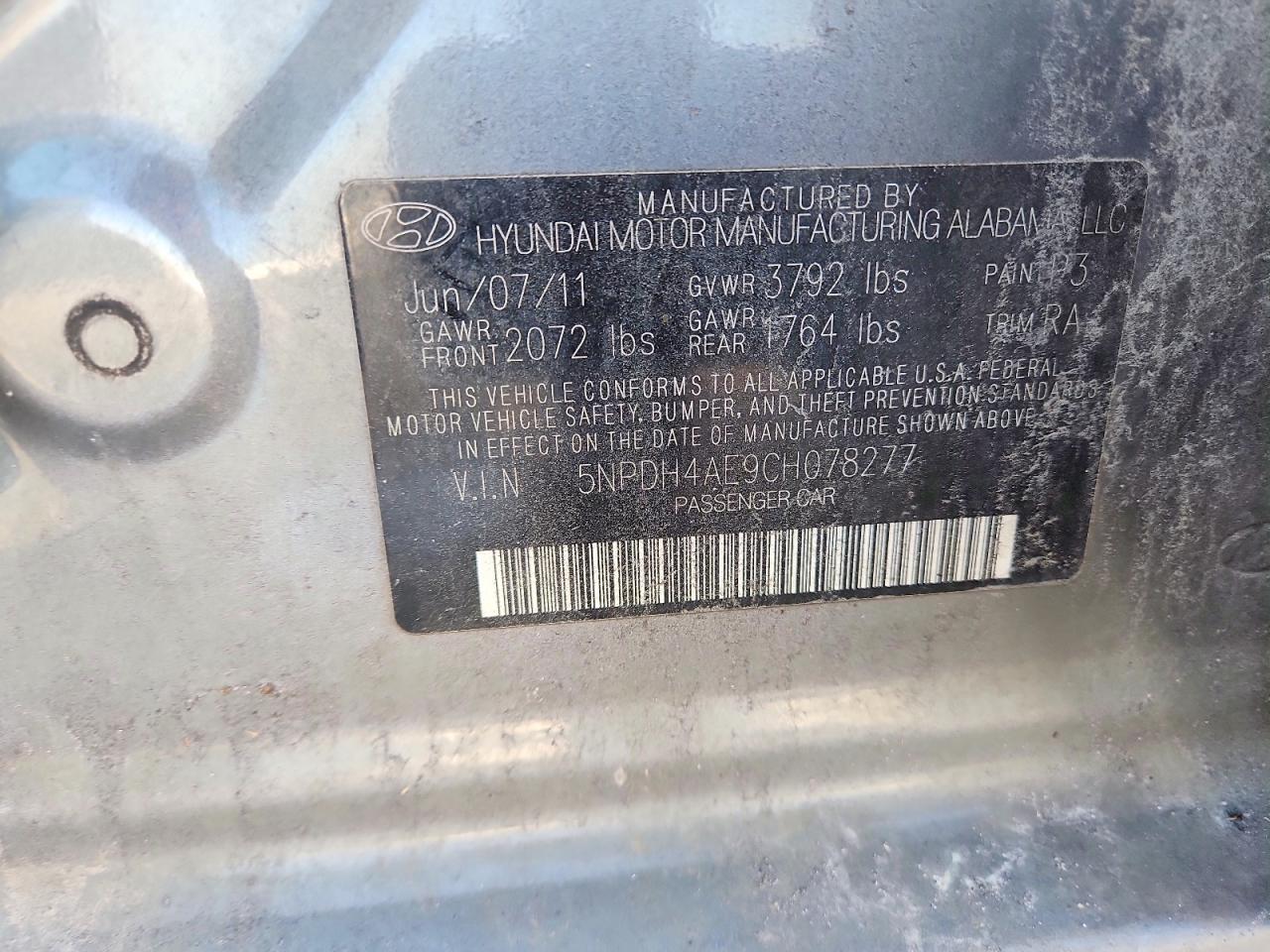 2012 Hyundai Elantra Gls Gray vin: 5NPDH4AE9CH078277