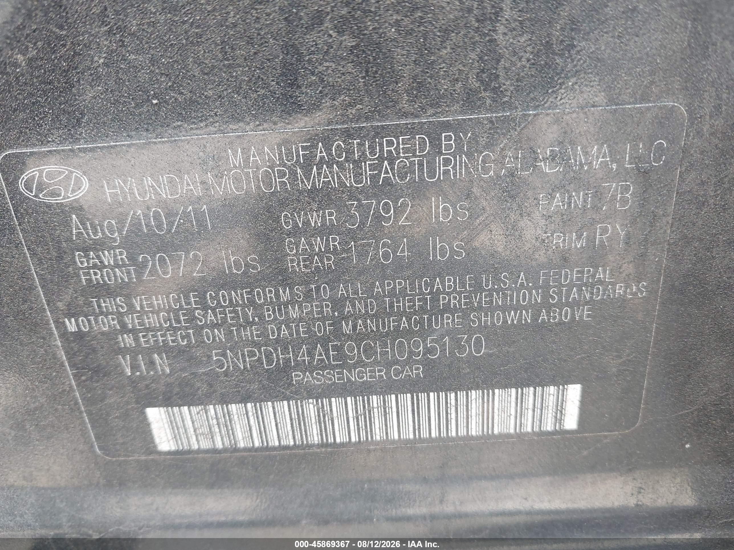2012 Hyundai Elantra Limited Black vin: 5NPDH4AE9CH095130