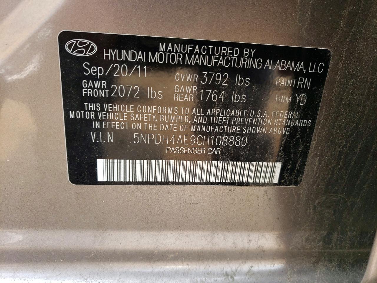 2012 Hyundai Elantra Gls Gray vin: 5NPDH4AE9CH108880