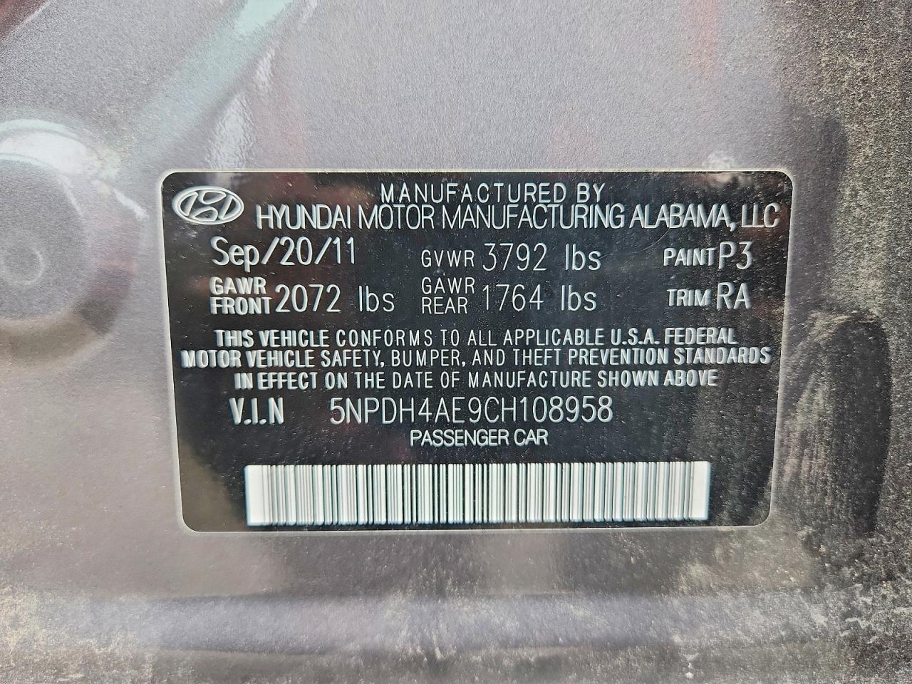 2012 Hyundai Elantra Limited Gray vin: 5NPDH4AE9CH108958