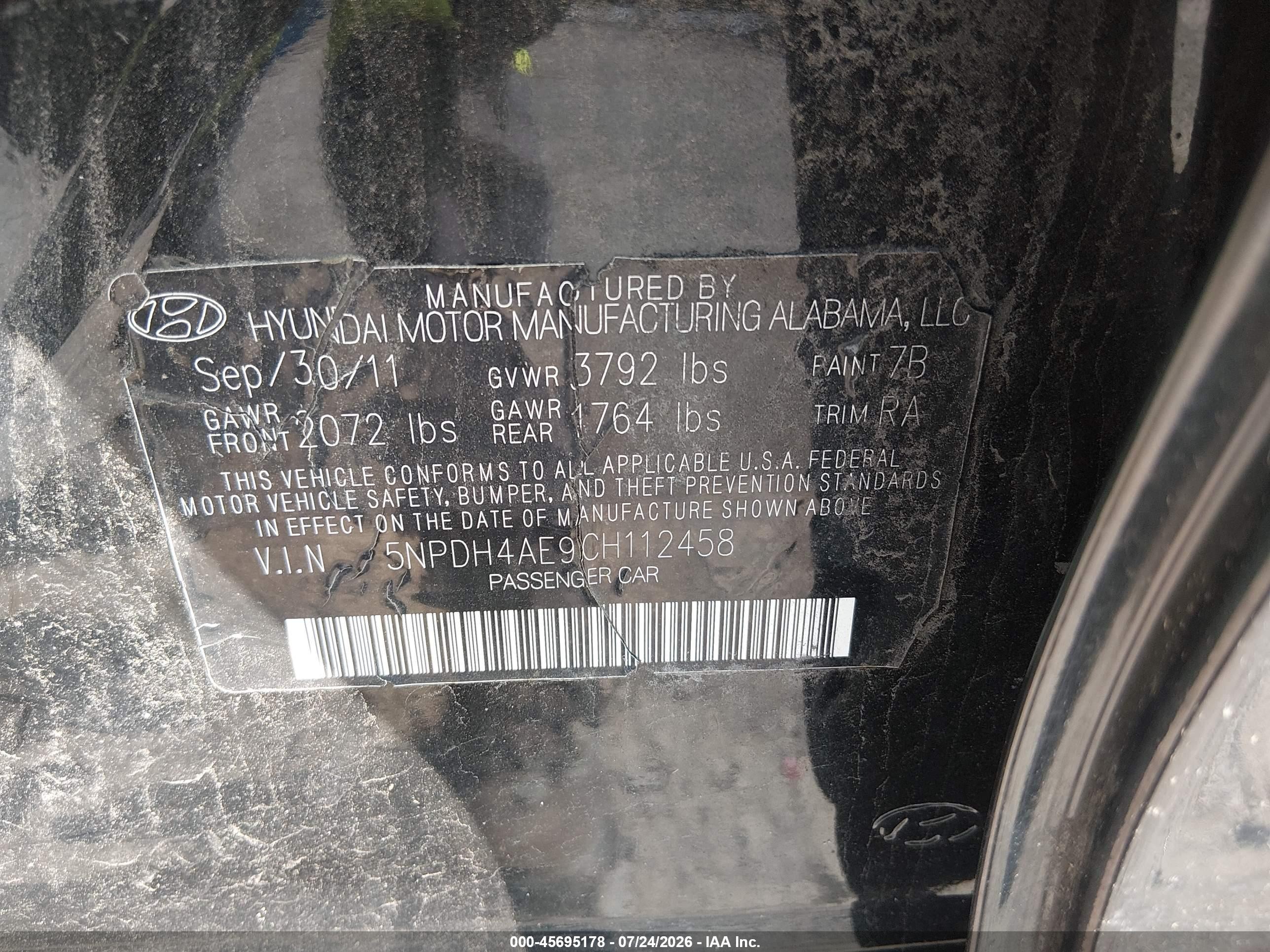 2012 Hyundai Elantra Limited Black vin: 5NPDH4AE9CH112458
