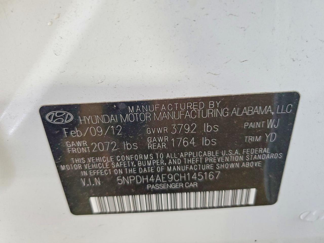 2012 Hyundai Elantra Limited White vin: 5NPDH4AE9CH145167