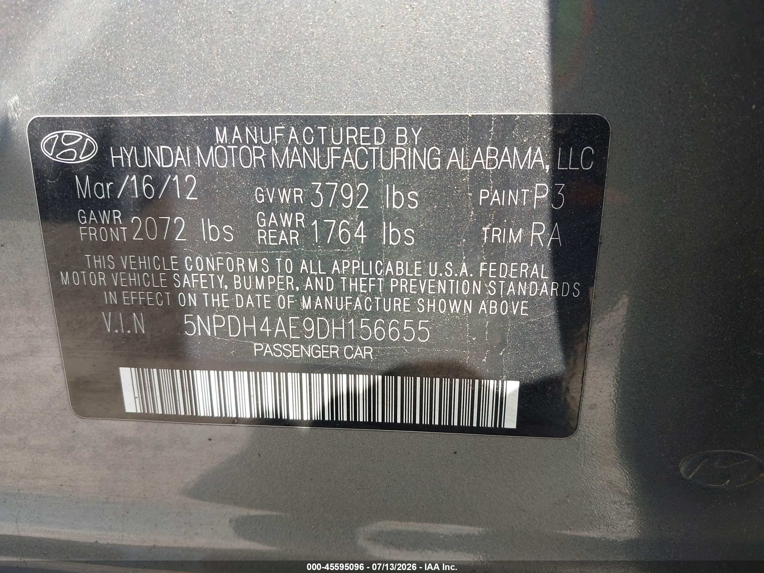 2013 Hyundai Elantra Gls Gray vin: 5NPDH4AE9DH156655