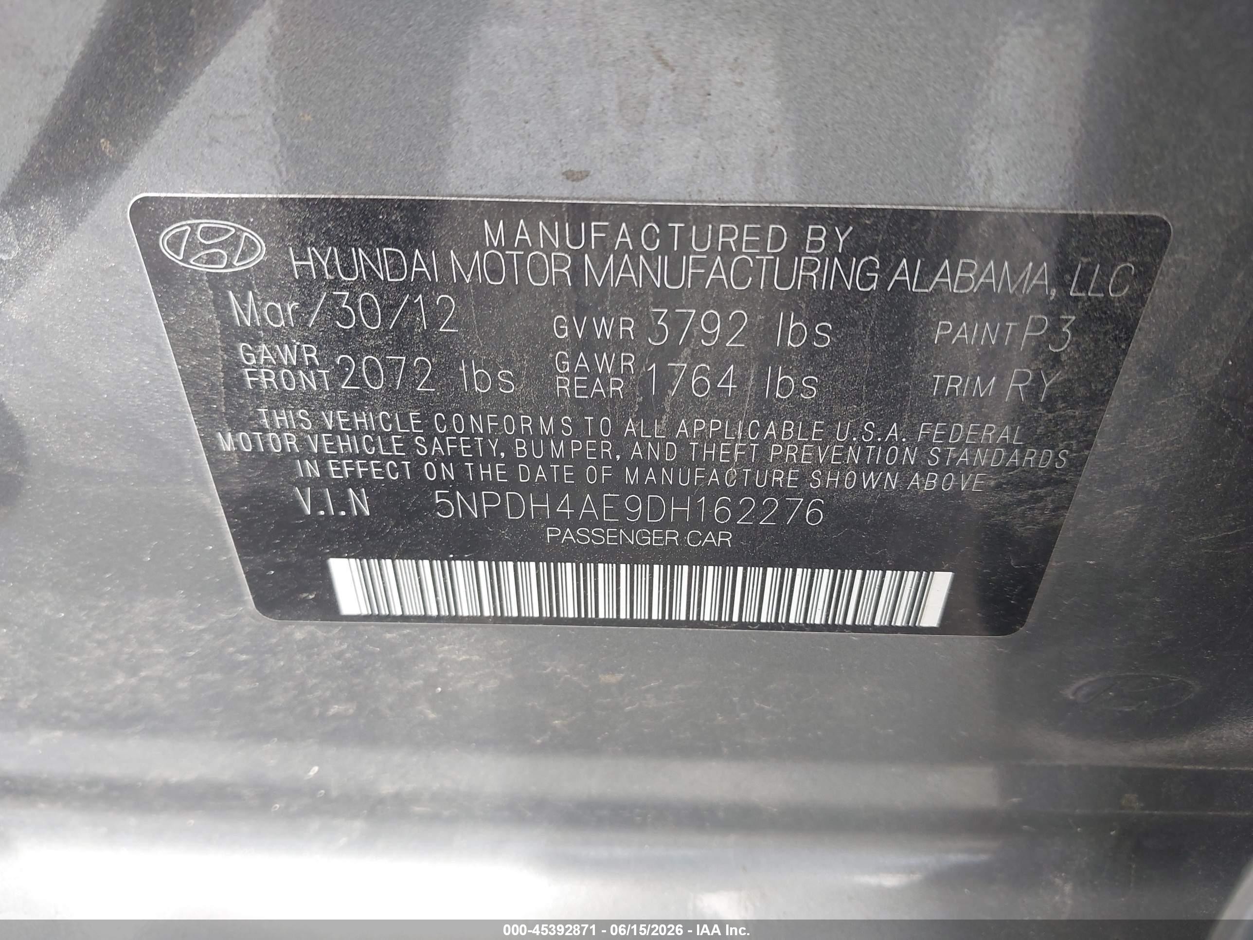 2013 Hyundai Elantra Limited Gray vin: 5NPDH4AE9DH162276