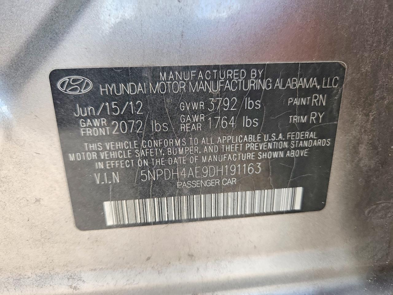 2013 Hyundai Elantra Limited Gray vin: 5NPDH4AE9DH191163