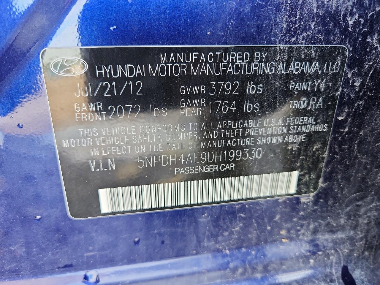 2013 Hyundai Elantra Gls Blue vin: 5NPDH4AE9DH199330