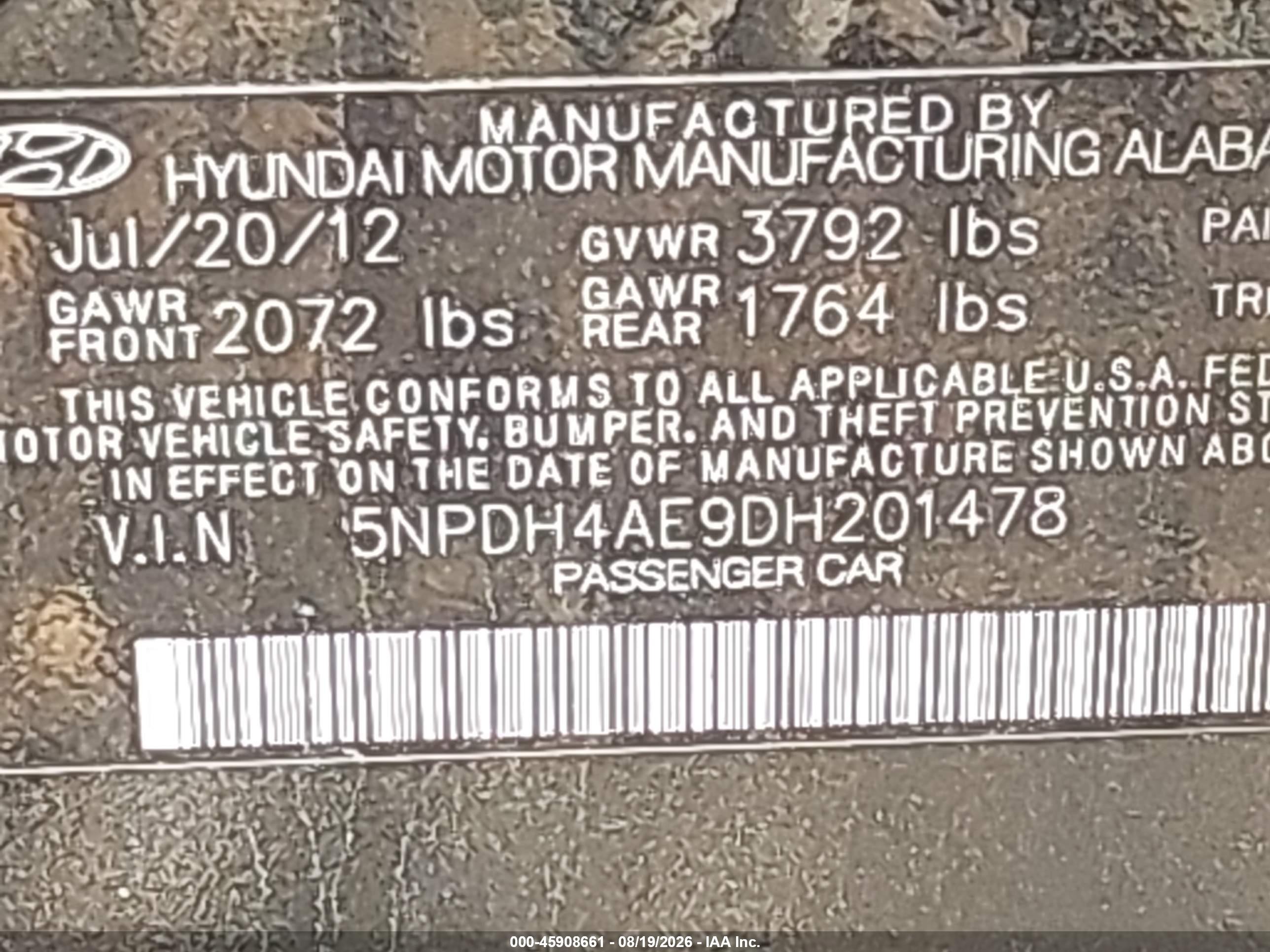 2013 Hyundai Elantra Gls Черный vin: 5NPDH4AE9DH201478