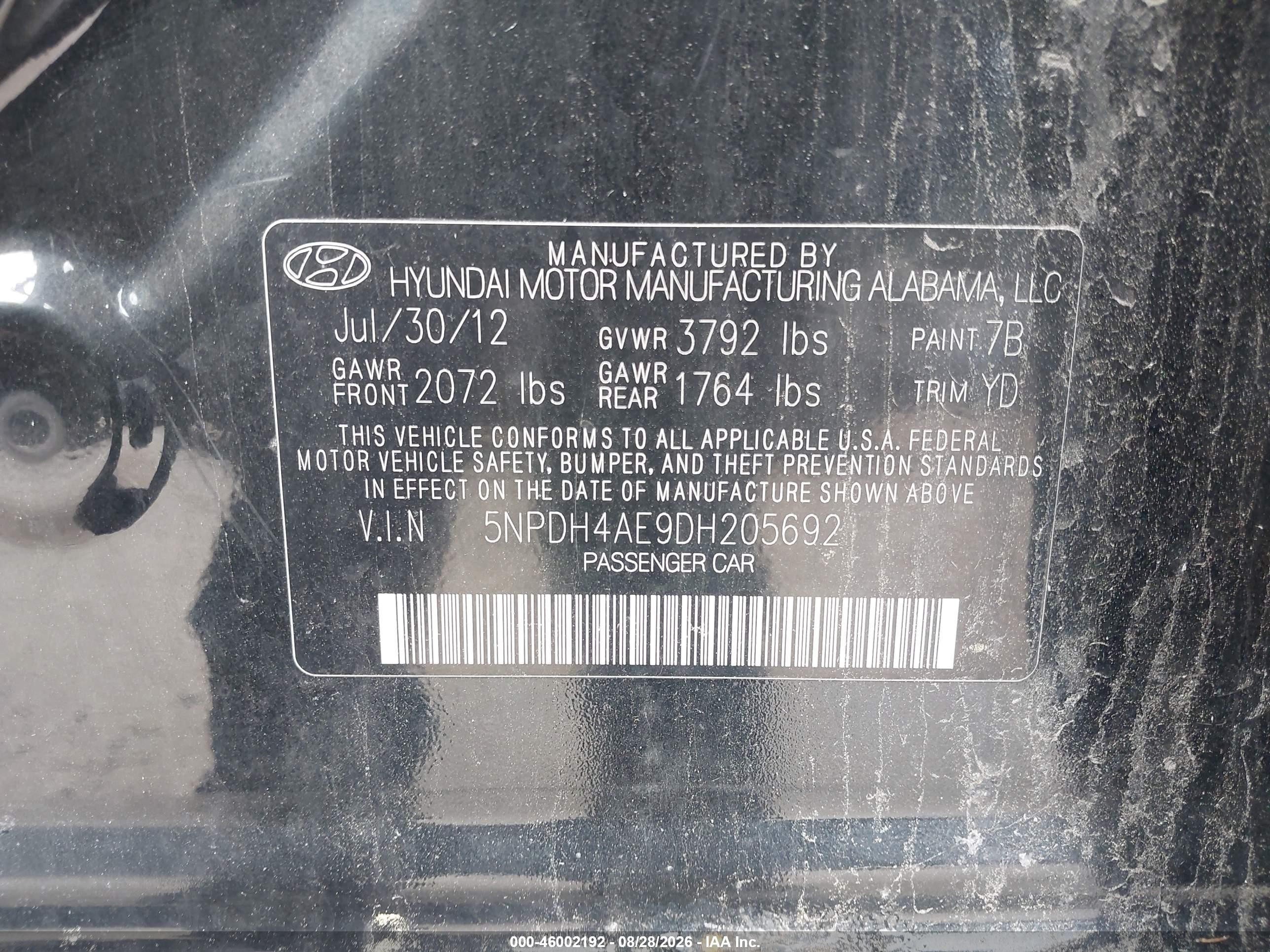 2013 Hyundai Elantra Gls Black vin: 5NPDH4AE9DH205692
