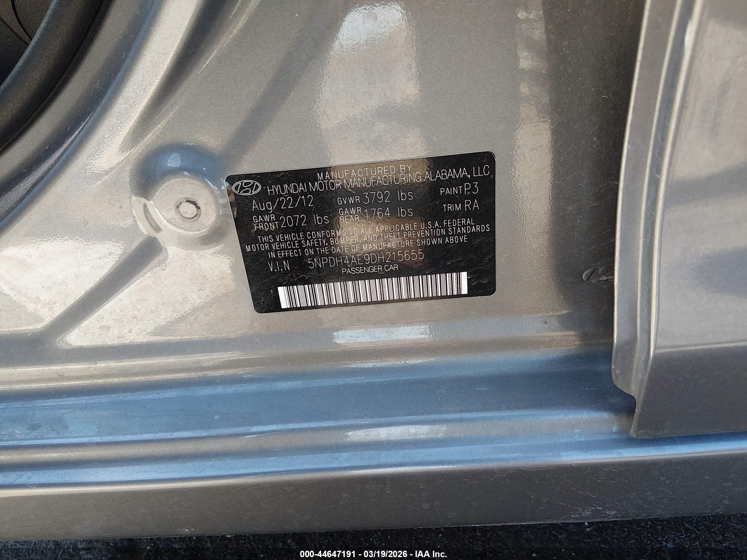 2013 Hyundai Elantra Gls/limited Gray vin: 5NPDH4AE9DH215655