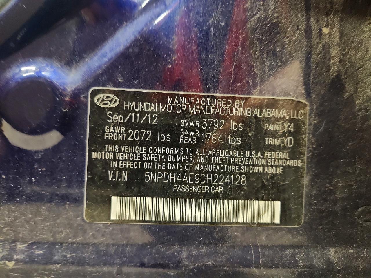 2013 Hyundai Elantra Синий vin: 5NPDH4AE9DH224128