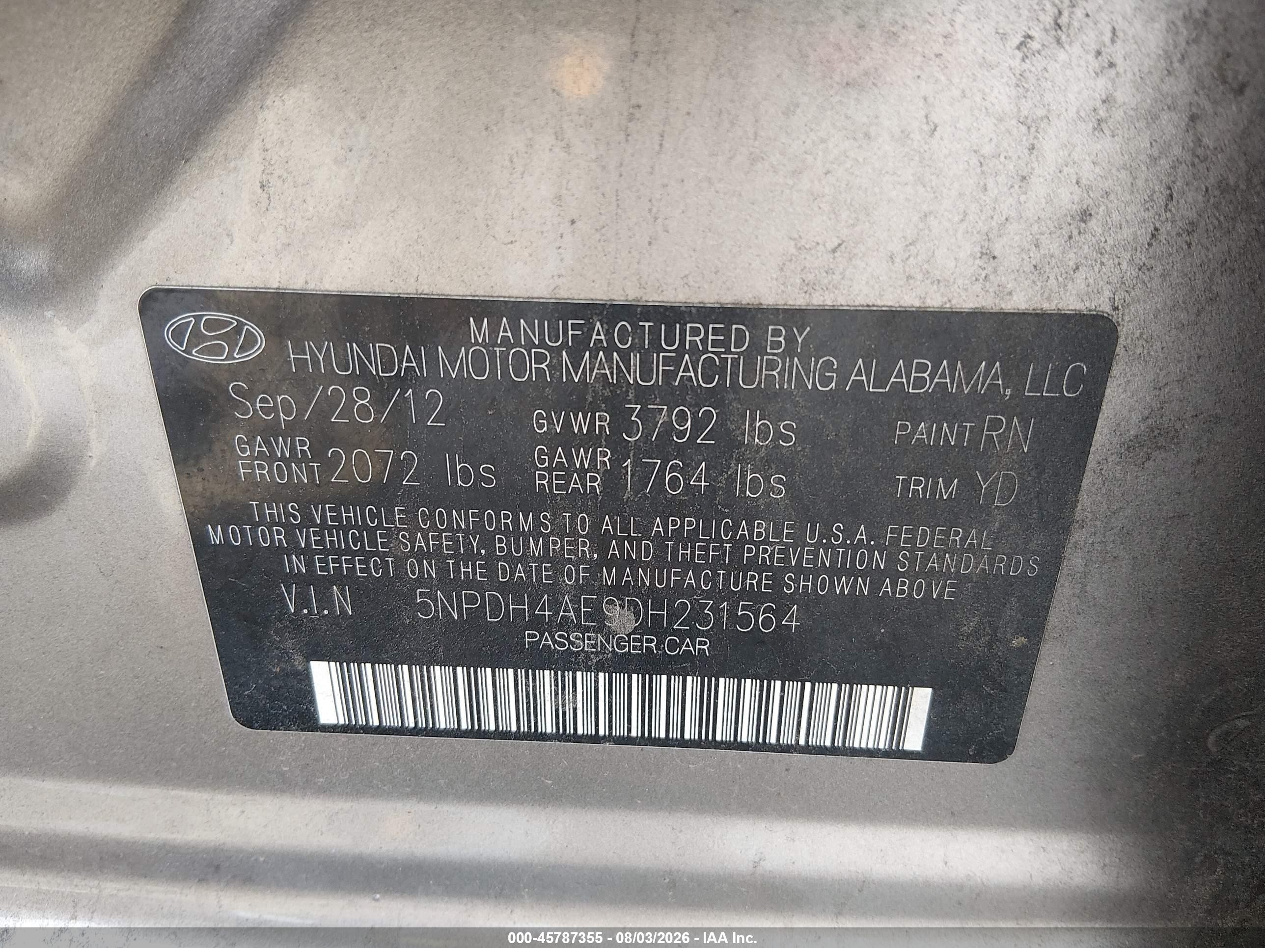 2013 Hyundai Elantra Limited Gray vin: 5NPDH4AE9DH231564