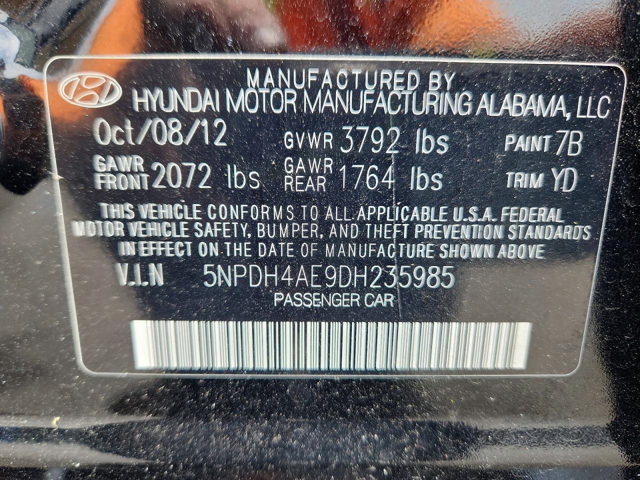 2013 Hyundai Elantra Gls Black vin: 5NPDH4AE9DH235985