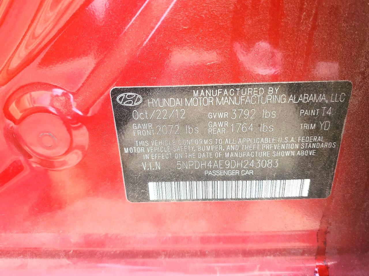 2013 Hyundai Elantra Limited Red vin: 5NPDH4AE9DH243083