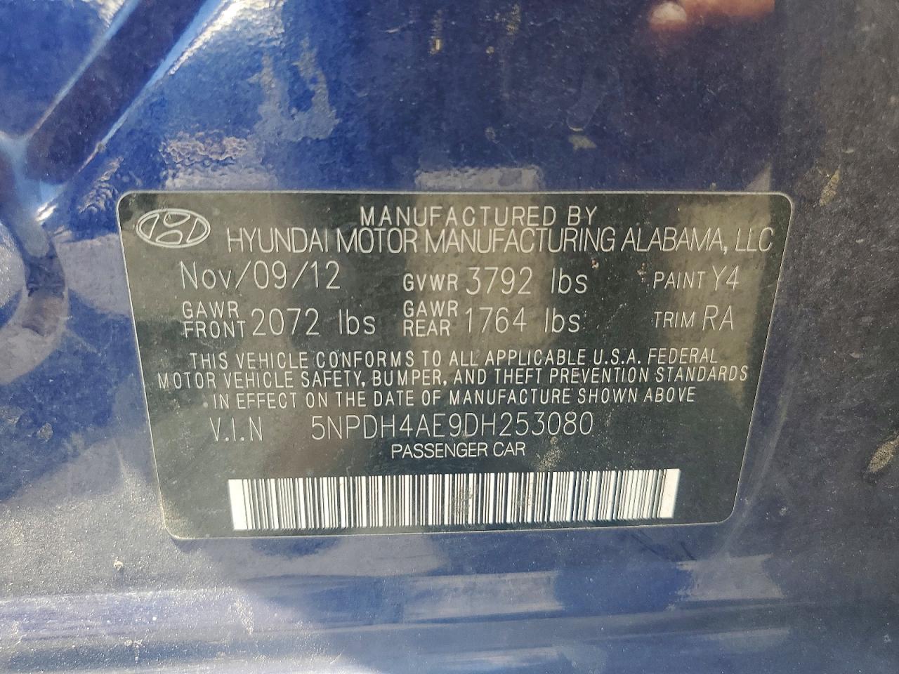2013 Hyundai Elantra Gls Black vin: 5NPDH4AE9DH253080