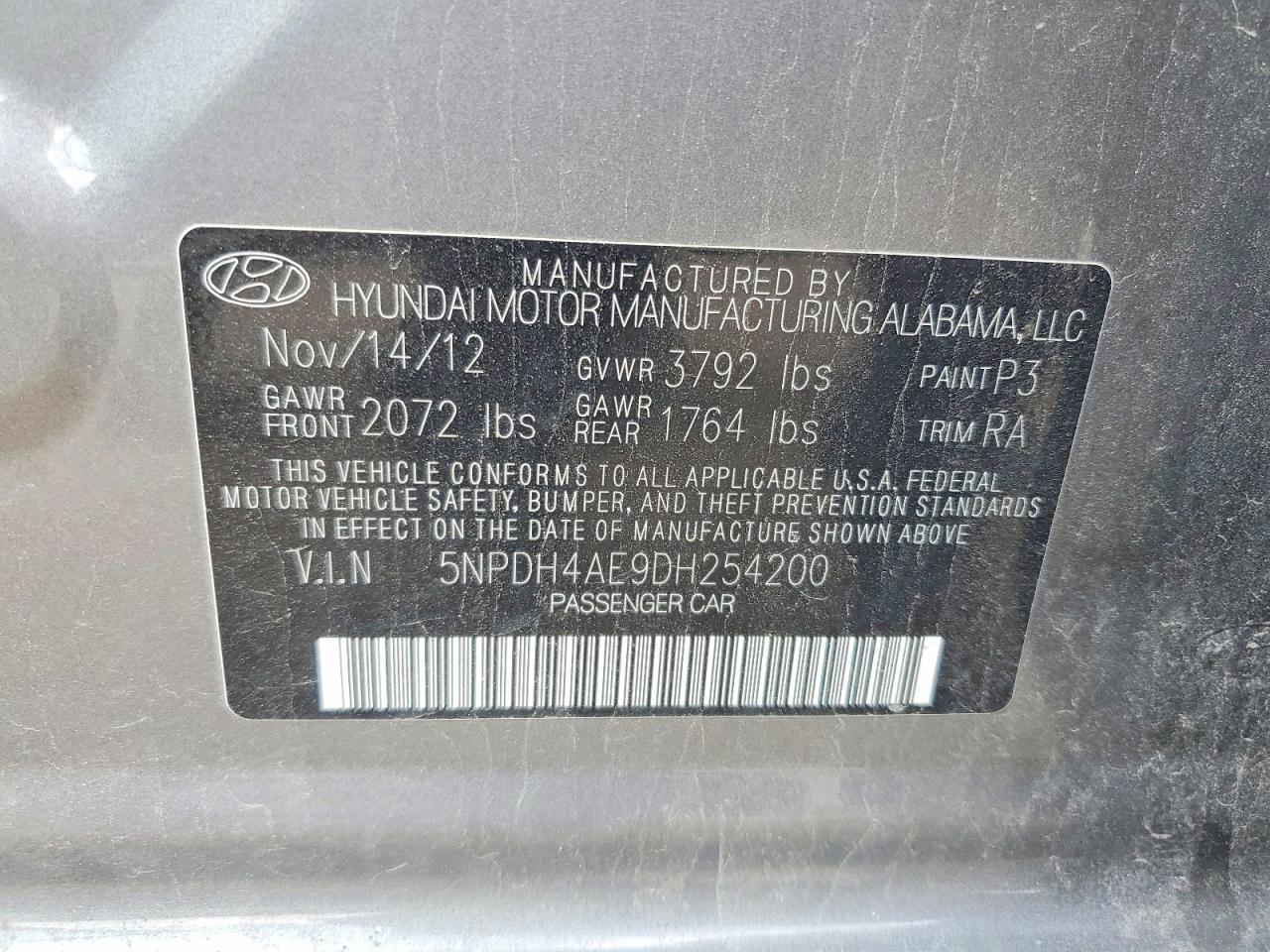 2013 Hyundai Elantra Gls Серый vin: 5NPDH4AE9DH254200