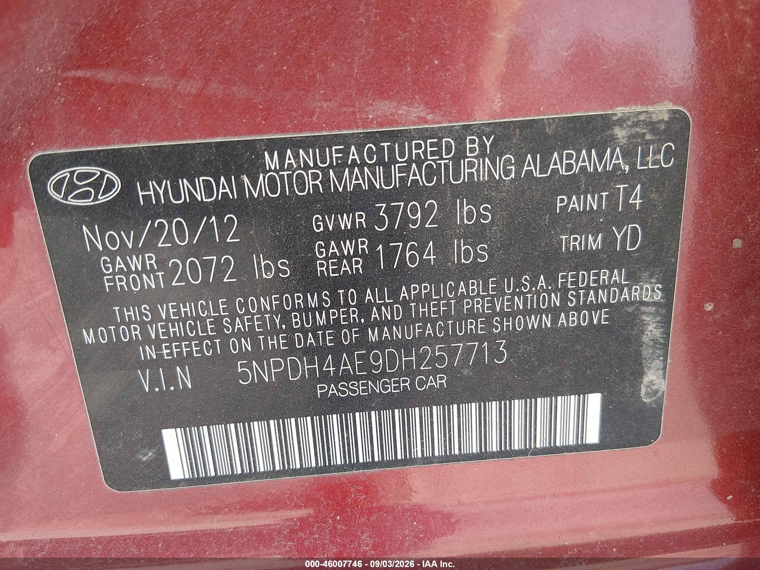 2013 Hyundai Elantra Gls Red vin: 5NPDH4AE9DH257713