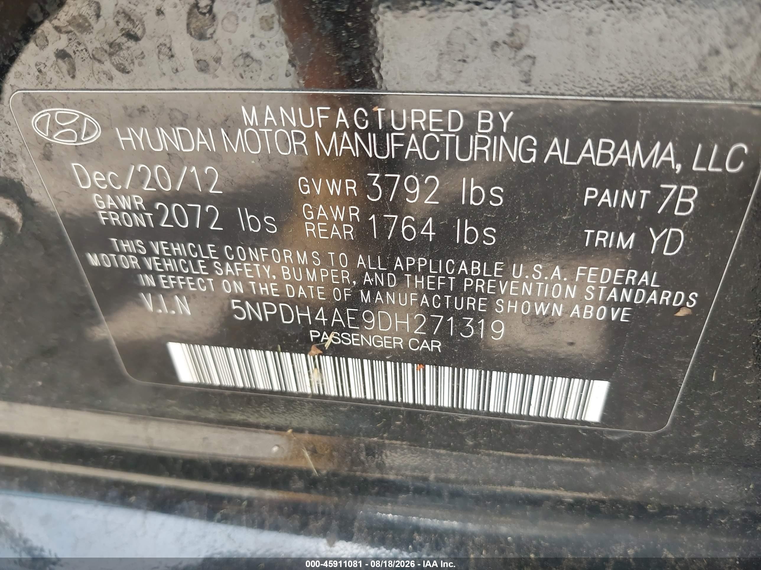 2013 Hyundai Elantra Gls Black vin: 5NPDH4AE9DH271319