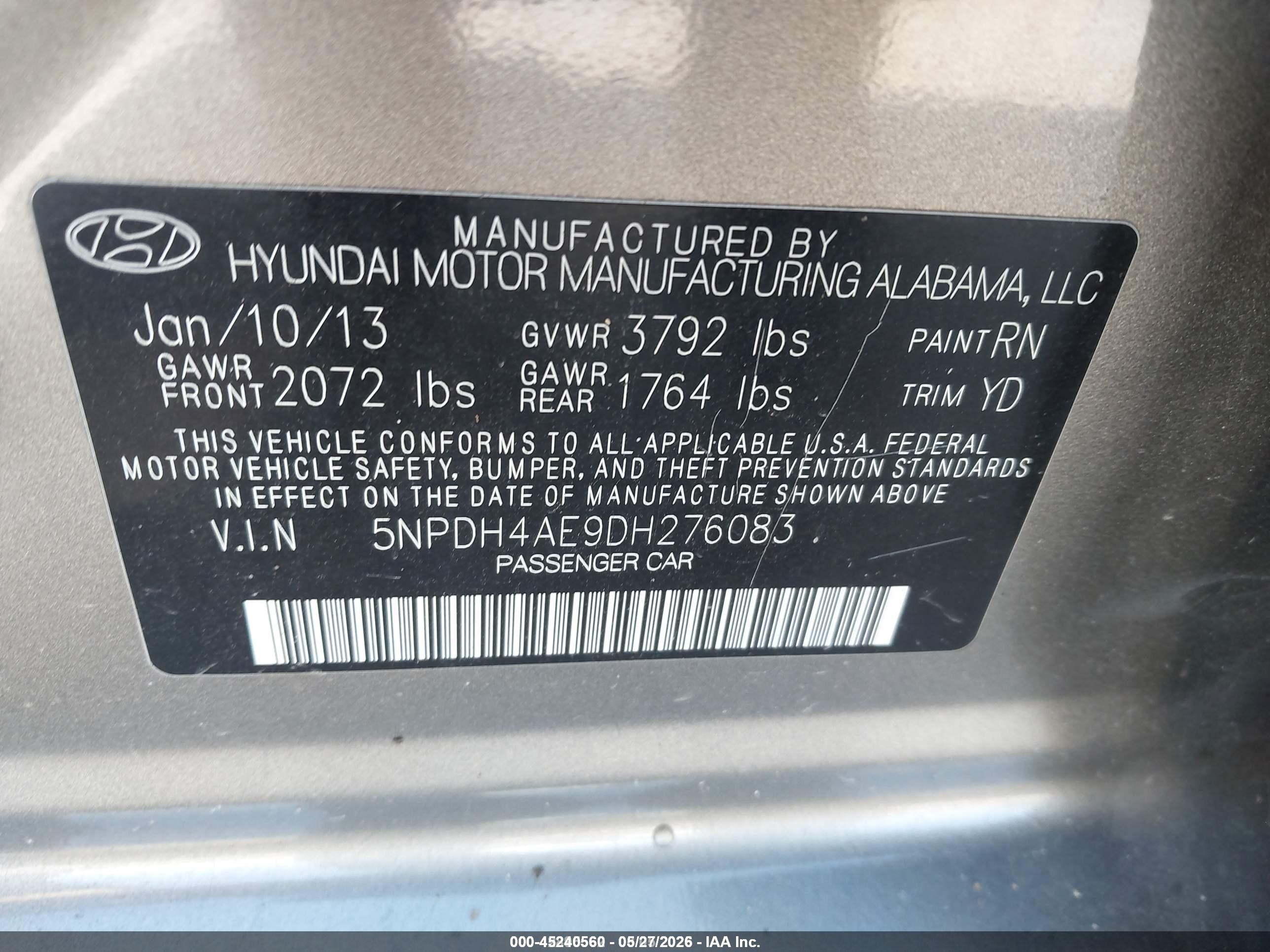 2013 Hyundai Elantra Gls/limited Gold vin: 5NPDH4AE9DH276083