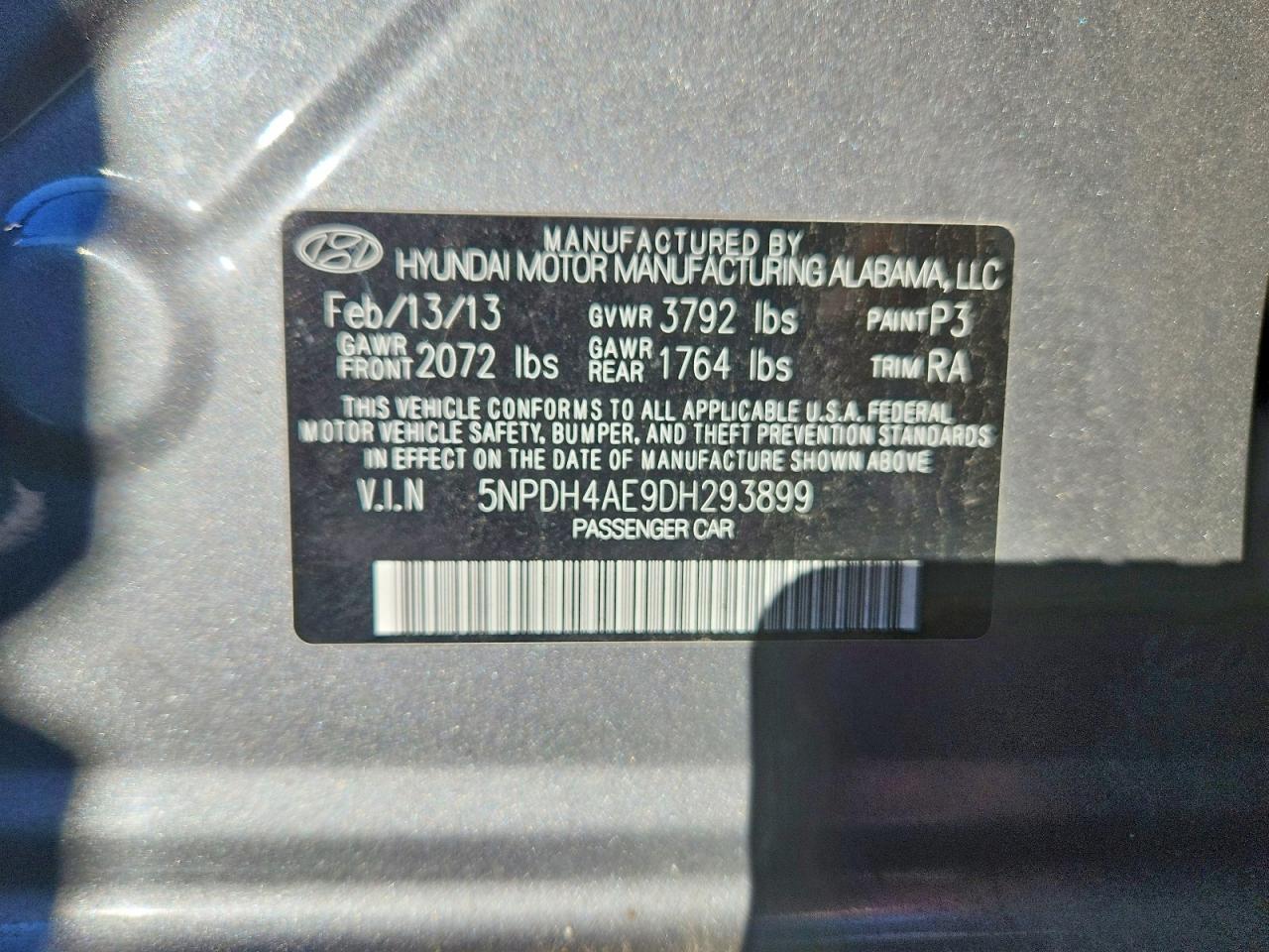2013 Hyundai Elantra Gls Gray vin: 5NPDH4AE9DH293899