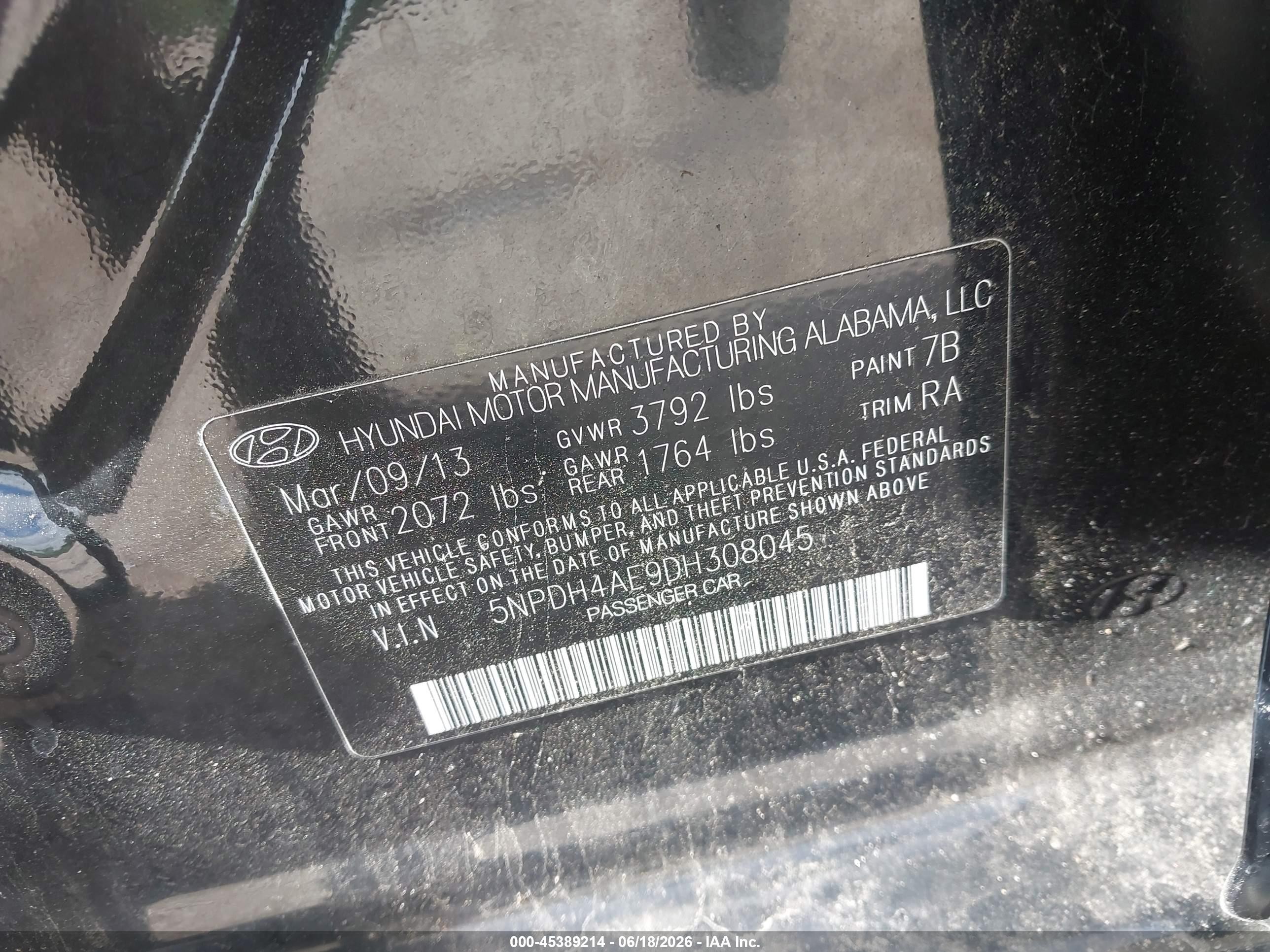 2013 Hyundai Elantra Gls Black vin: 5NPDH4AE9DH308045